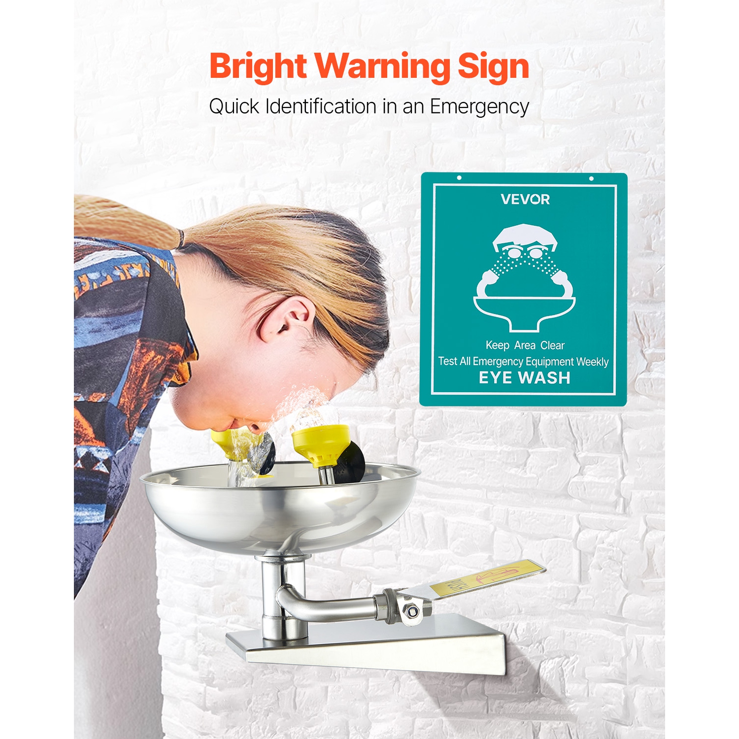 VEVOR 16.14 x 12.99 x 9.45 In Emergency Eye Wash Station, Stainless Steel Wall-Mounted Eyewash Unit, First Aid Eye Wash Sink, Ideal for Laboratories,