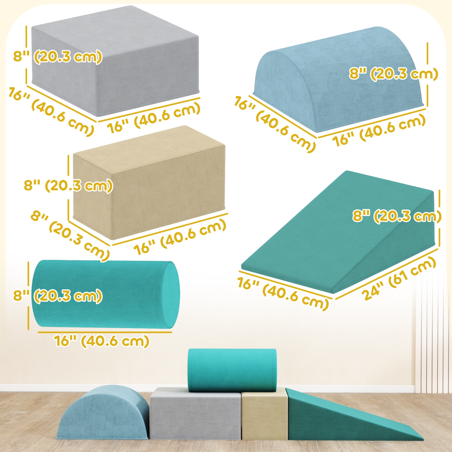 Qaba Climbing Toys for Toddlers, 5-Piece Soft Foam Climbing Blocks Set with Removable Cover, Indoor Activity Play Set for Crawling, Sliding and