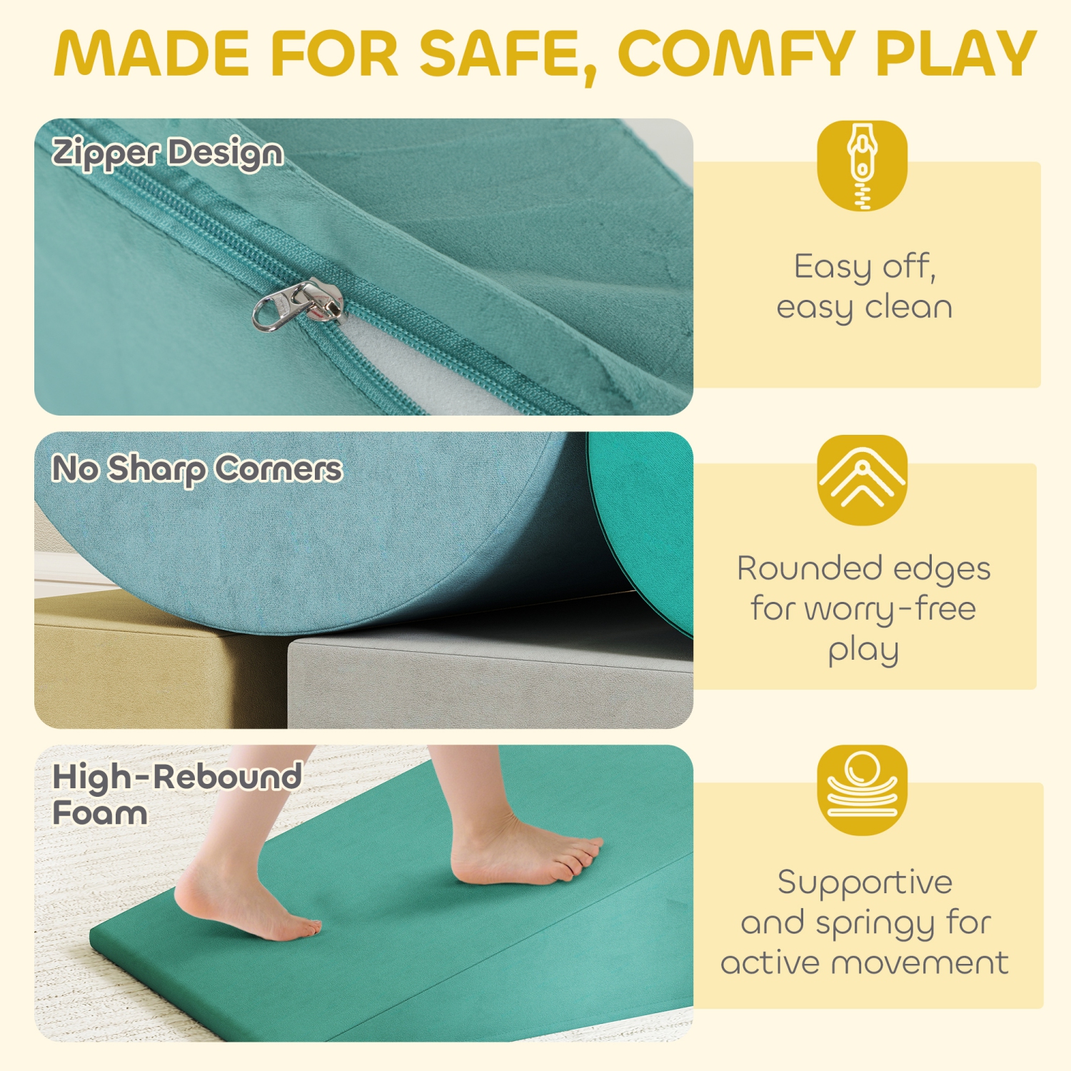 Qaba Climbing Toys for Toddlers, 5-Piece Soft Foam Climbing Blocks Set with Removable Cover, Indoor Activity Play Set for Crawling, Sliding and