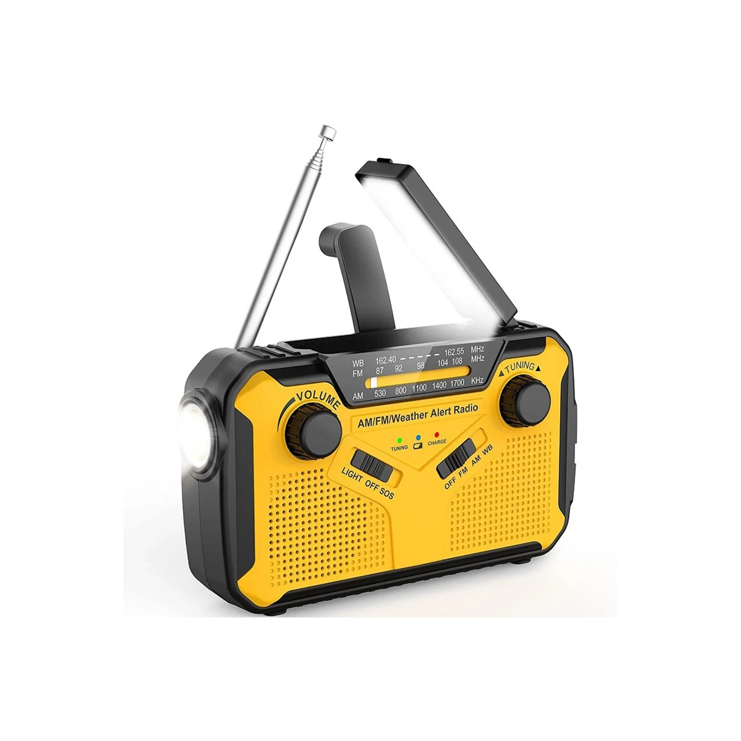 Radio météo d'urgence à énergie solaire, manivelle et radio portative rechargeable par USB NOAA/AM/FM avec lampe de poche LED, lampe de lecture et