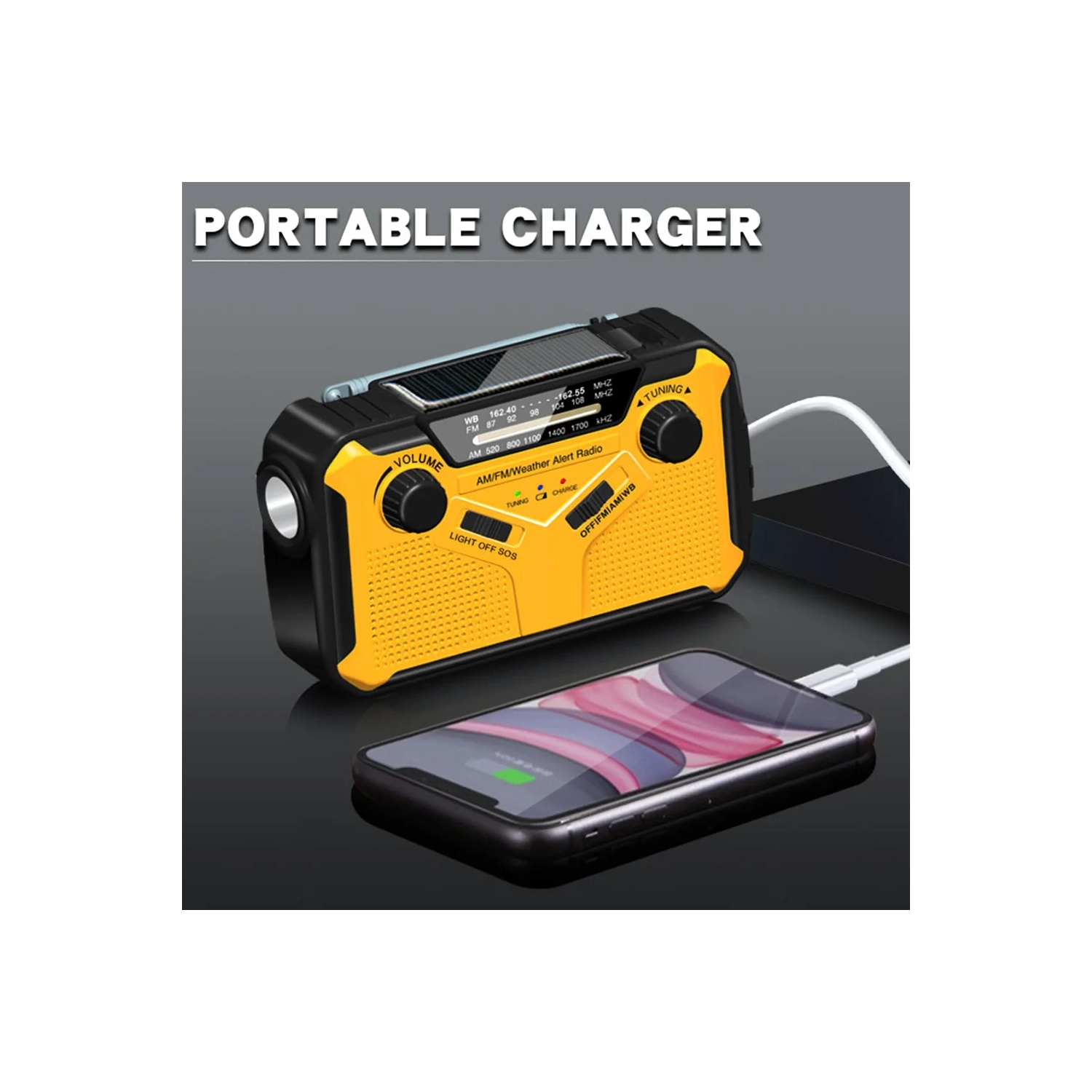 Radio météo d'urgence à énergie solaire, manivelle et radio portative rechargeable par USB NOAA/AM/FM avec lampe de poche LED, lampe de lecture et