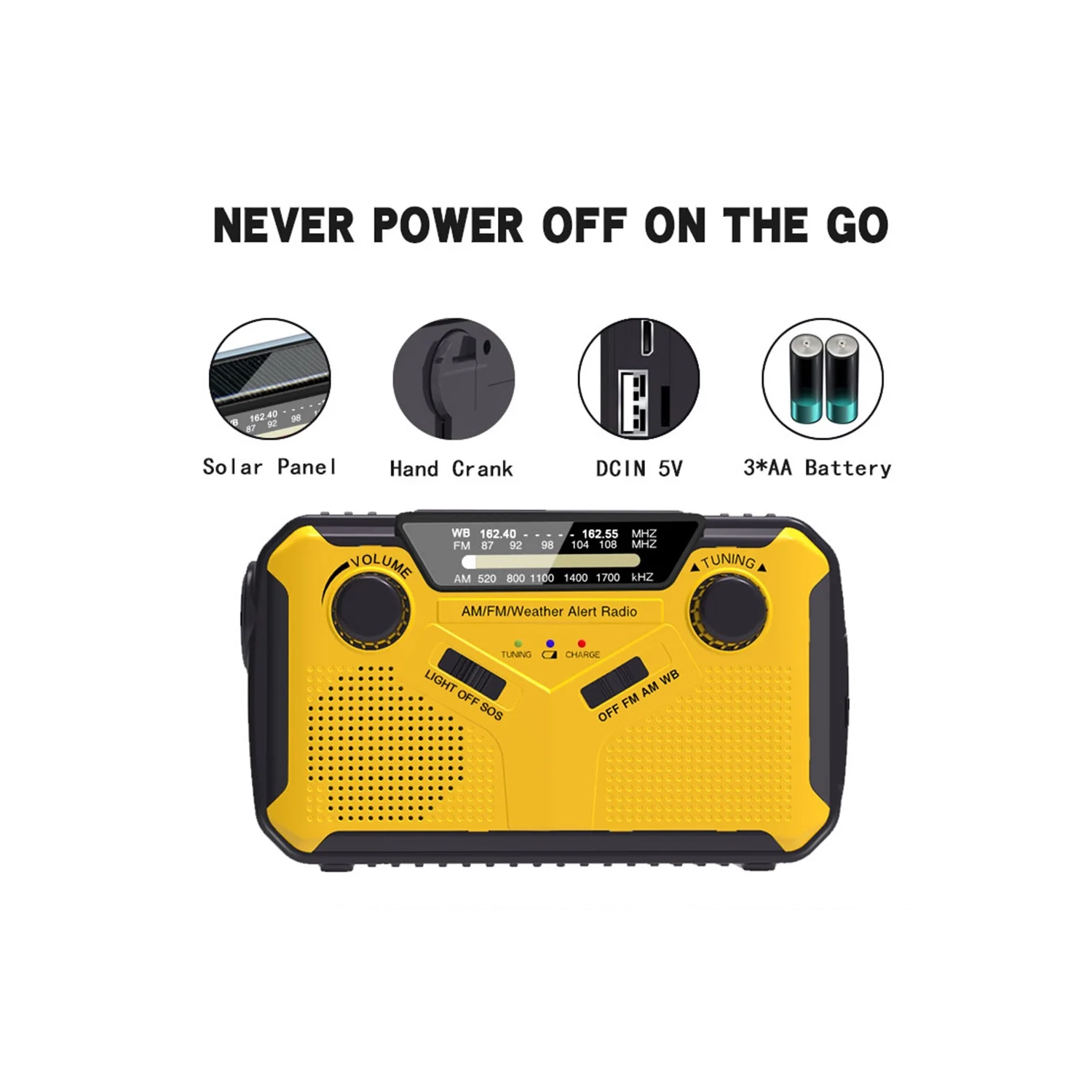 Radio météo d'urgence à énergie solaire, manivelle et radio portative rechargeable par USB NOAA/AM/FM avec lampe de poche LED, lampe de lecture et