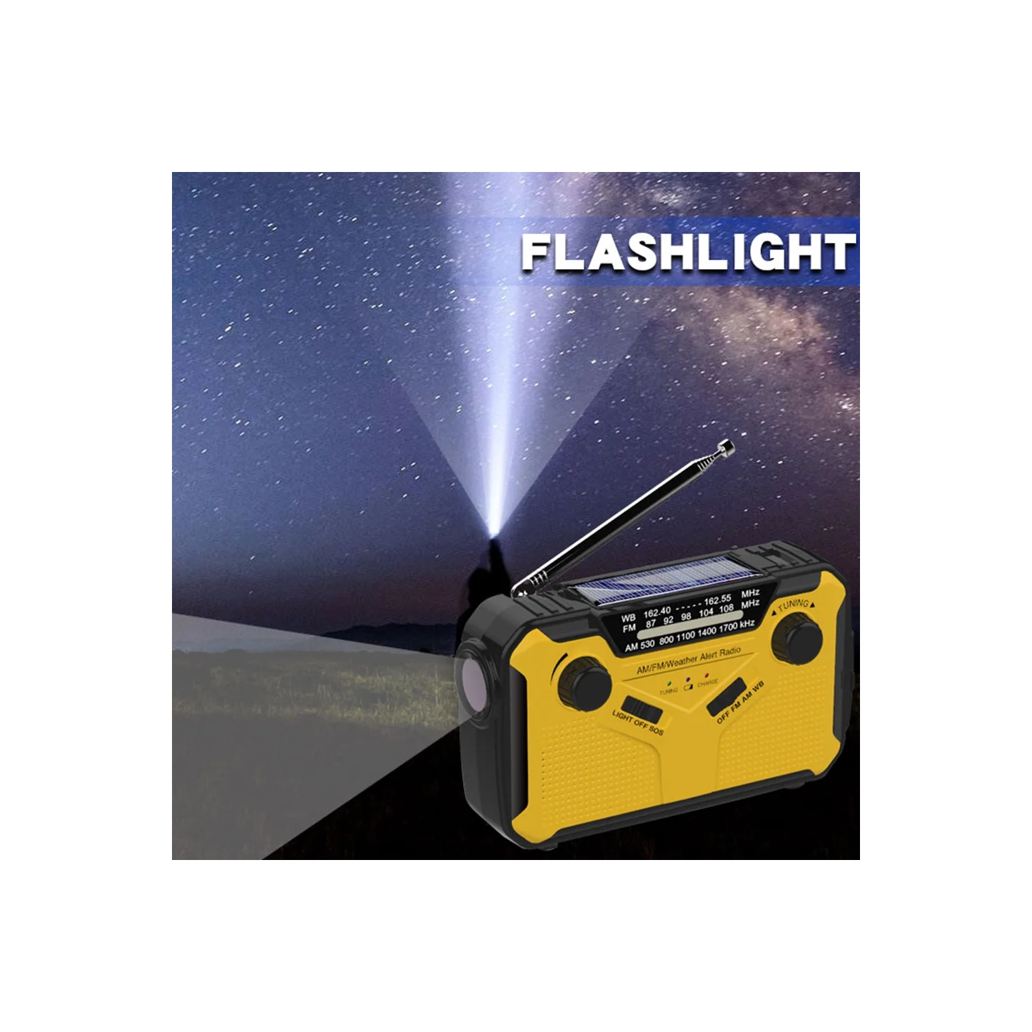 Radio météo d'urgence à énergie solaire, manivelle et radio portative rechargeable par USB NOAA/AM/FM avec lampe de poche LED, lampe de lecture et
