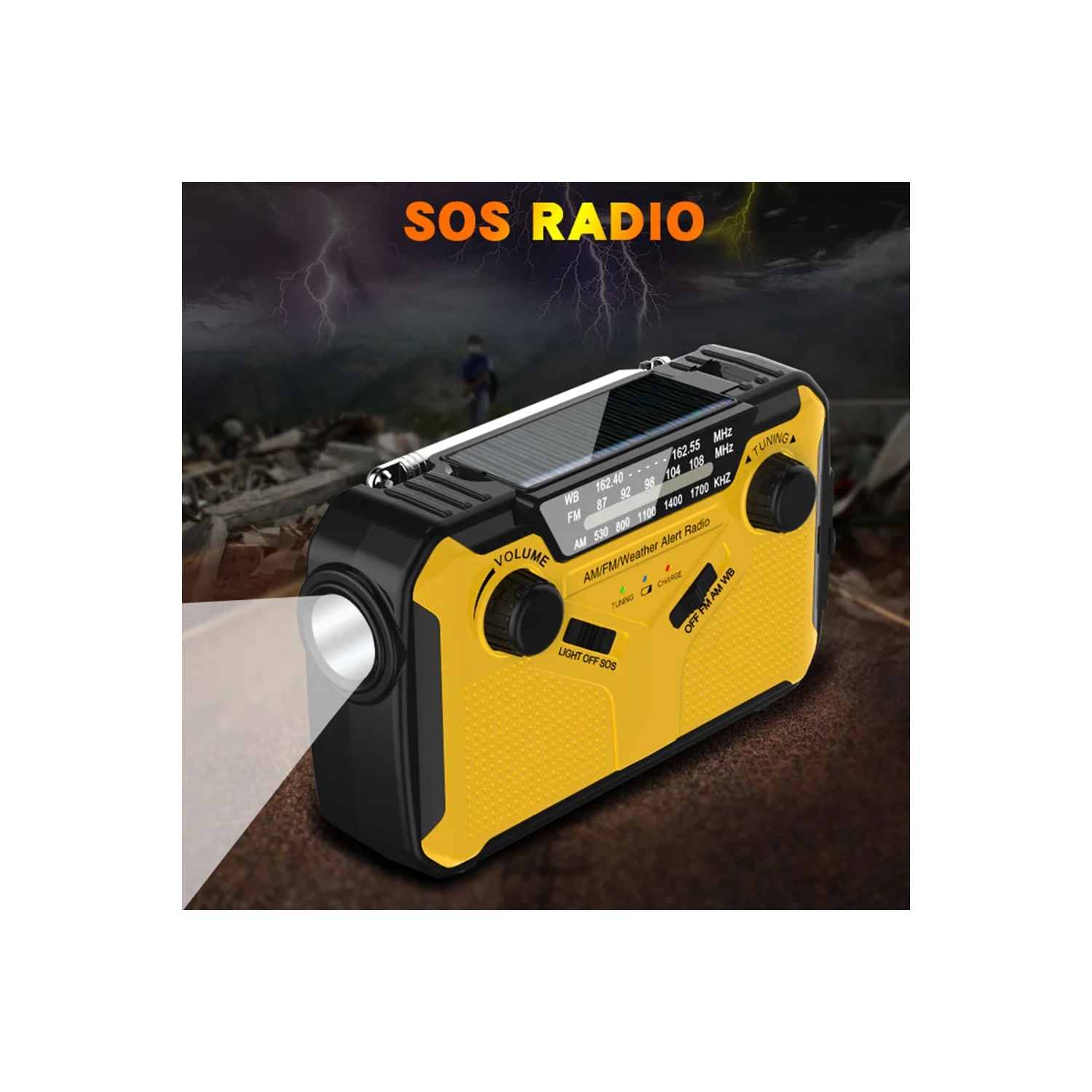 Radio météo d'urgence à énergie solaire, manivelle et radio portative rechargeable par USB NOAA/AM/FM avec lampe de poche LED, lampe de lecture et
