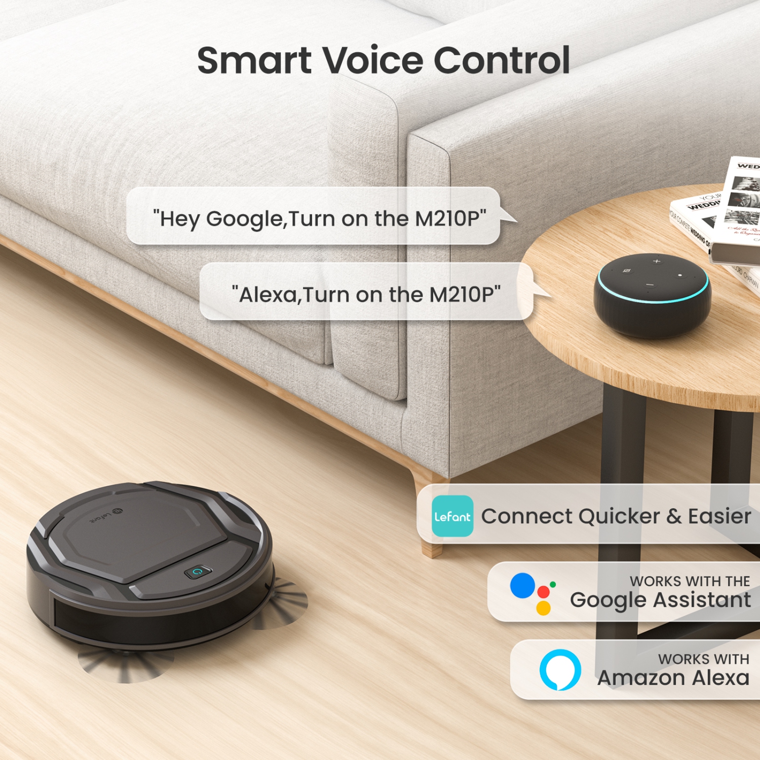 Lefant Robot Vacuum with Powerful Suction, 6 Cleaning Modes, 120 Mins Runtime, Anti-Collision/Drop Sensor, Voice Control, Ideal for Pet Hair Hard