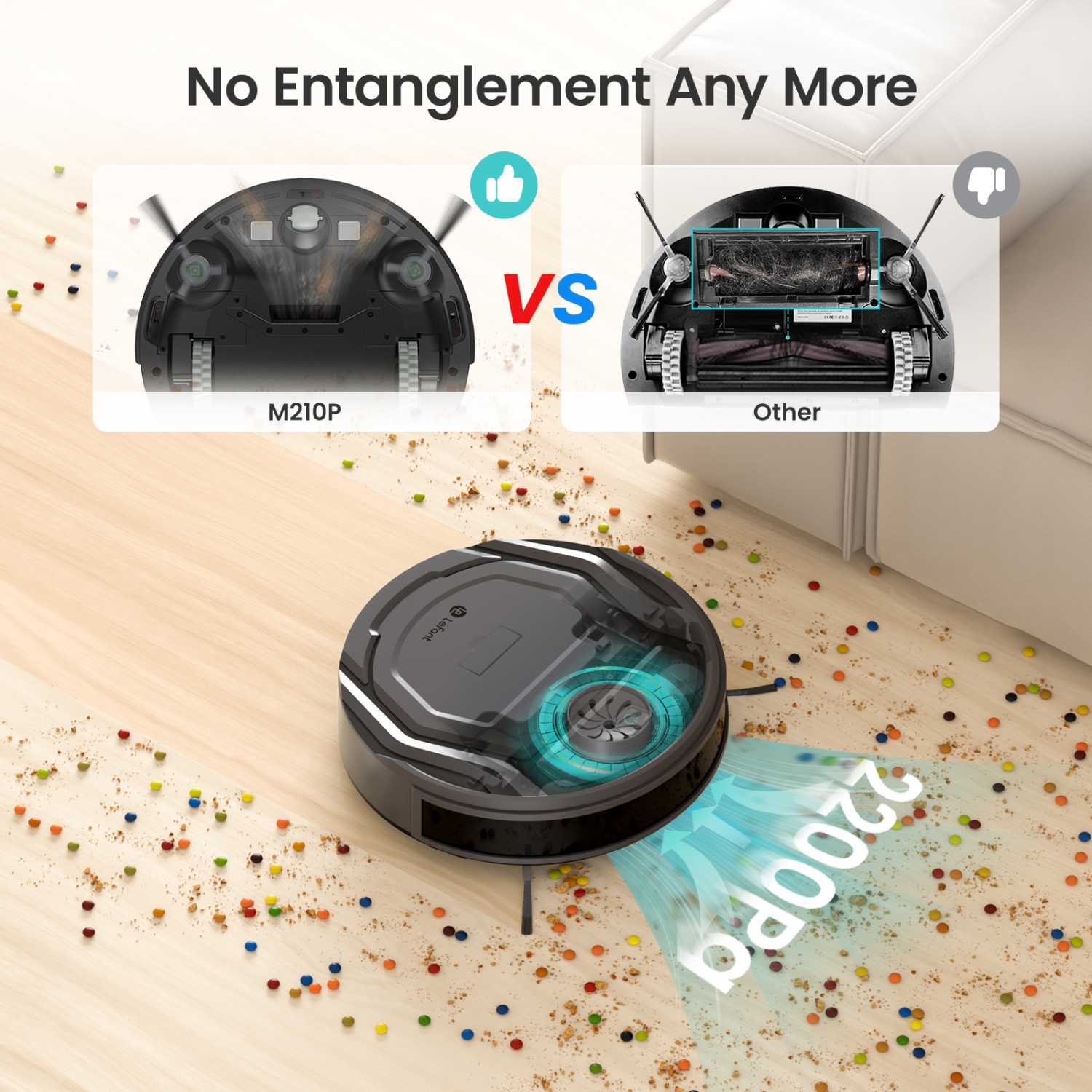Lefant Robot Vacuum with Powerful Suction, 6 Cleaning Modes, 120 Mins Runtime, Anti-Collision/Drop Sensor, Voice Control, Ideal for Pet Hair Hard