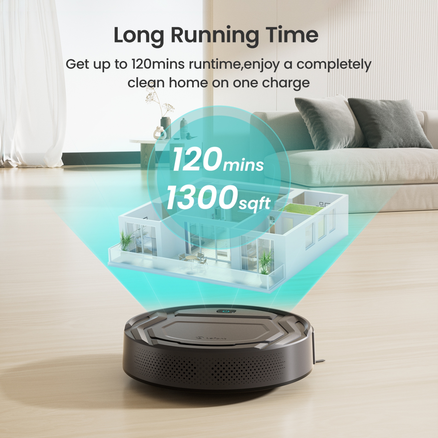 Lefant Robot Vacuum with Powerful Suction, 6 Cleaning Modes, 120 Mins Runtime, Anti-Collision/Drop Sensor, Voice Control, Ideal for Pet Hair Hard