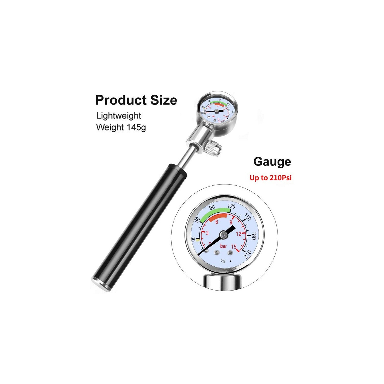 Ball Pump with Pressure Gauge, Portable Bicycle Inflator with Inflation Needle and Pressure Relief Valve, Suitable for Bicycles and Basketballs