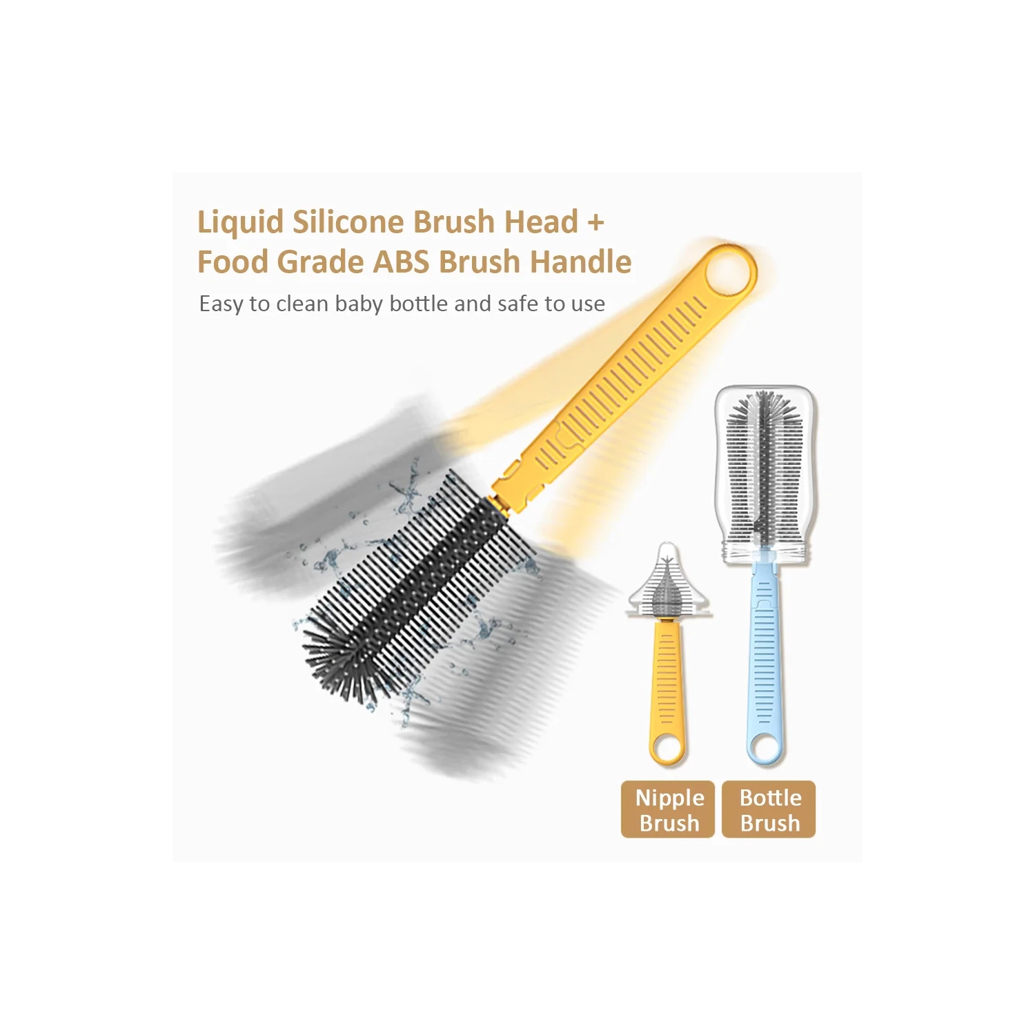 Portable Baby Bottle Brush Set, Retractable Silicone Bottle Cleaner, Travel and Home Use