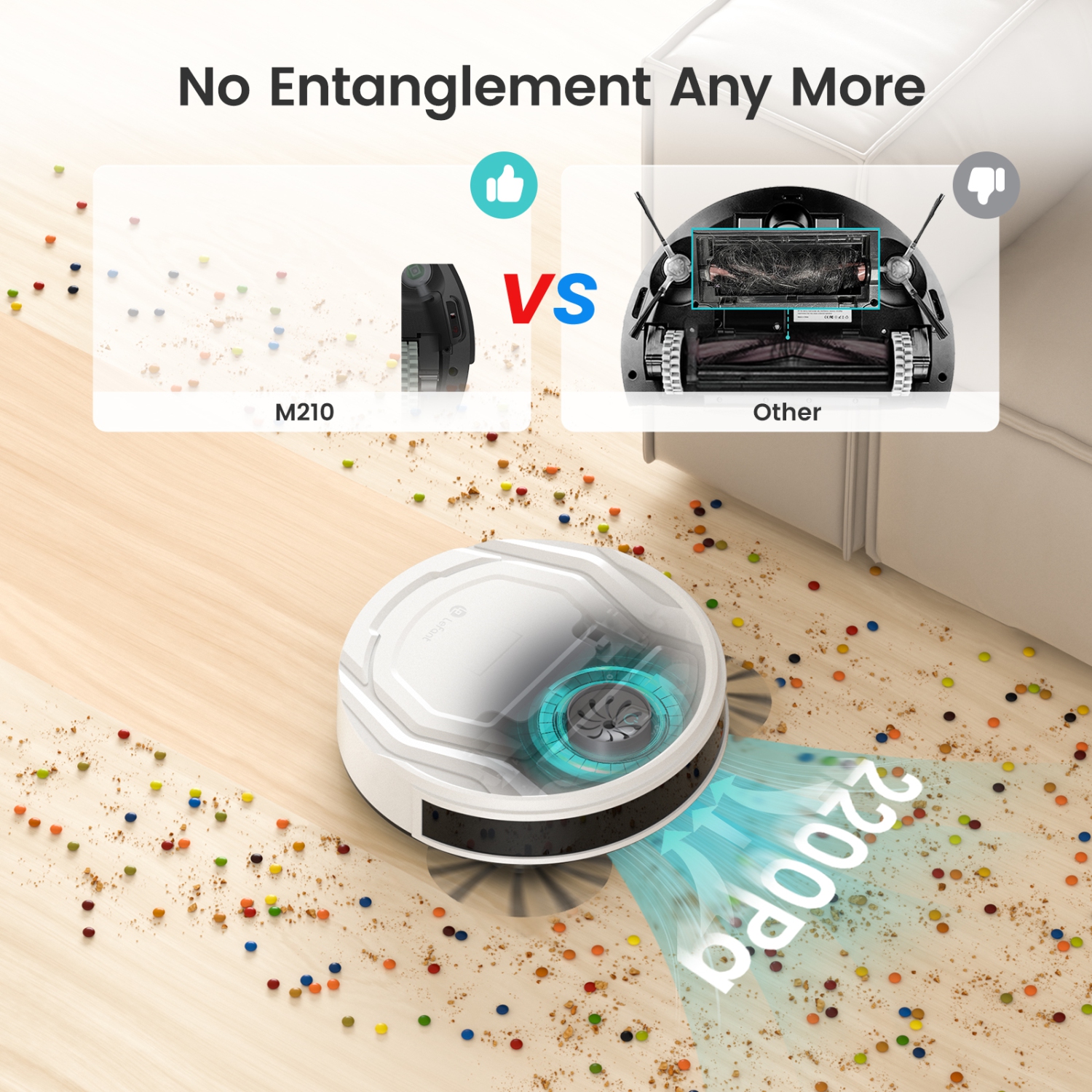 Lefant Robot Vacuum with Powerful Suction, 6 Cleaning Modes, 120 Mins Runtime, Anti-Collision/Drop Sensor, Voice Control, Ideal for Pet Hair Hard