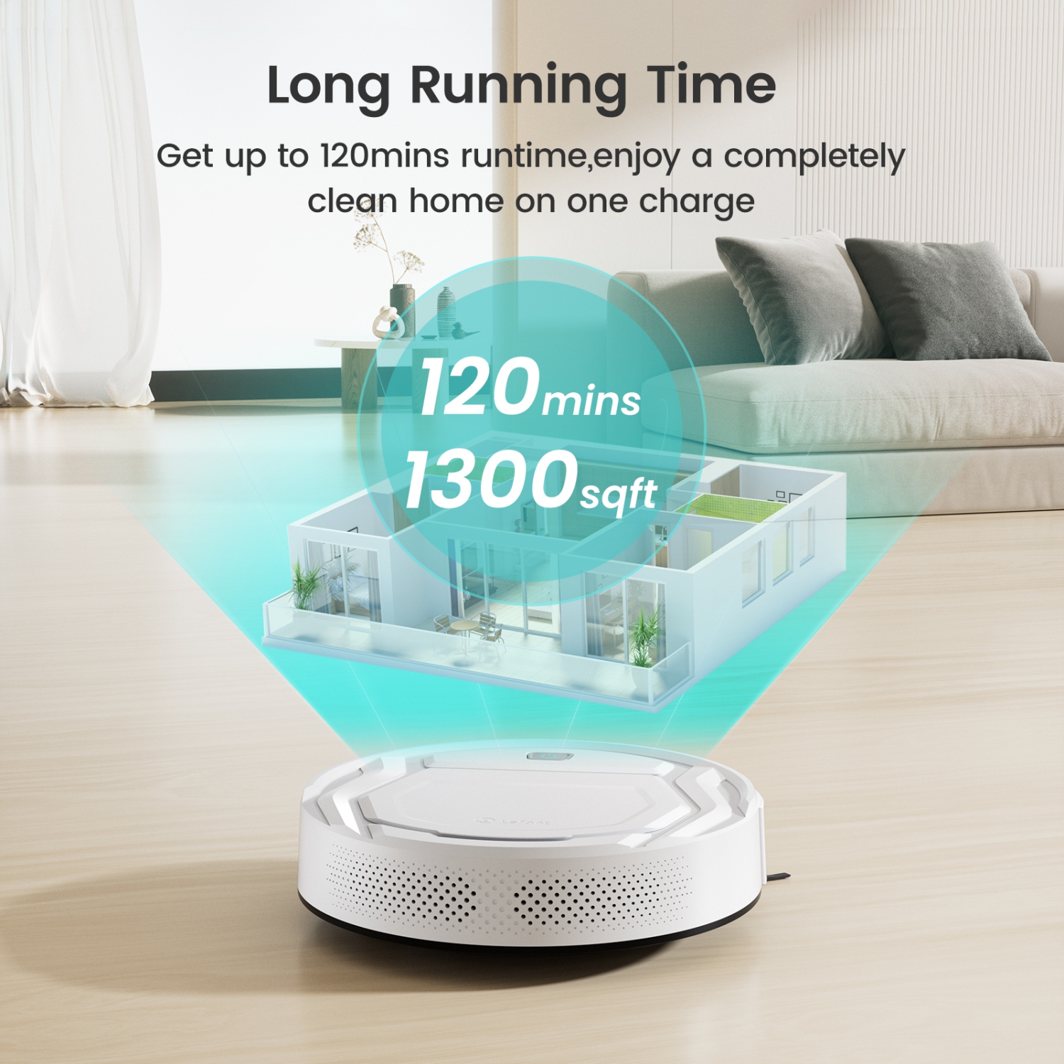 Lefant Robot Vacuum with Powerful Suction, 6 Cleaning Modes, 120 Mins Runtime, Anti-Collision/Drop Sensor, Voice Control, Ideal for Pet Hair Hard