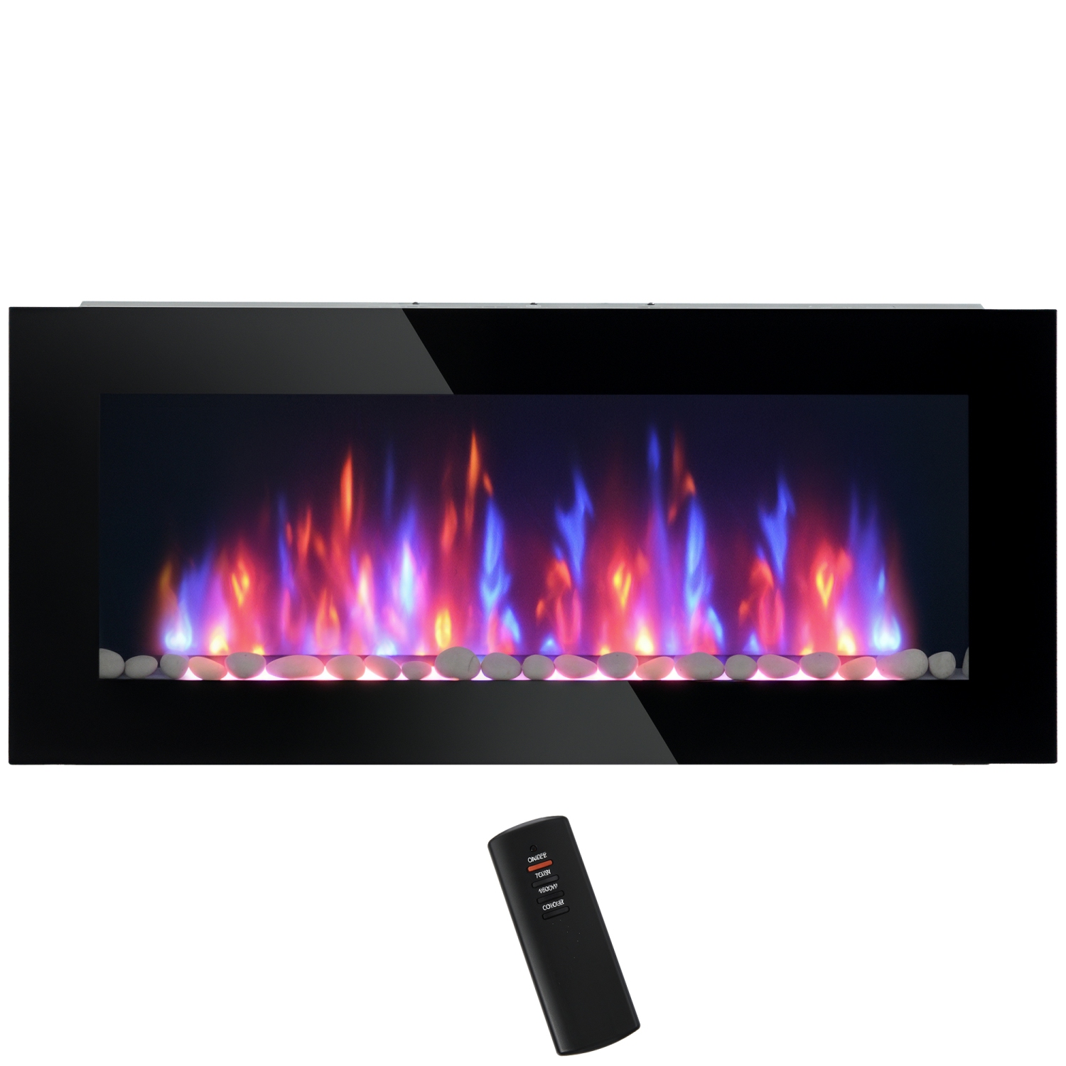 HOMCOM 41" Ultra-Thin Electric Fireplace, Wall Mounted Fireplace with Patented 7 Colour Adjustable LED Flame Effect, Remote Control, 2 Modes Heat,