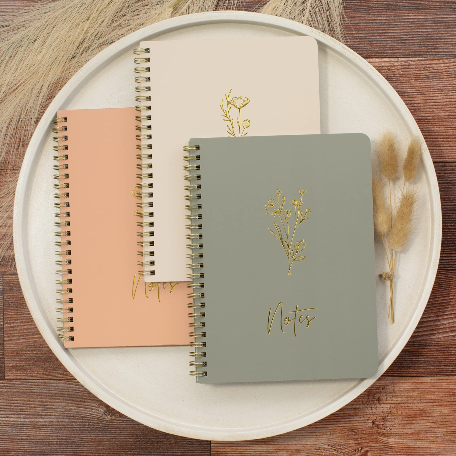 esthetic Spiral Notebook Set of 3 For Women - Cute College Ruled 8x6 Journal/Notebook with Large Pockets And Lined Pages - Perfect Supplies to Stay
