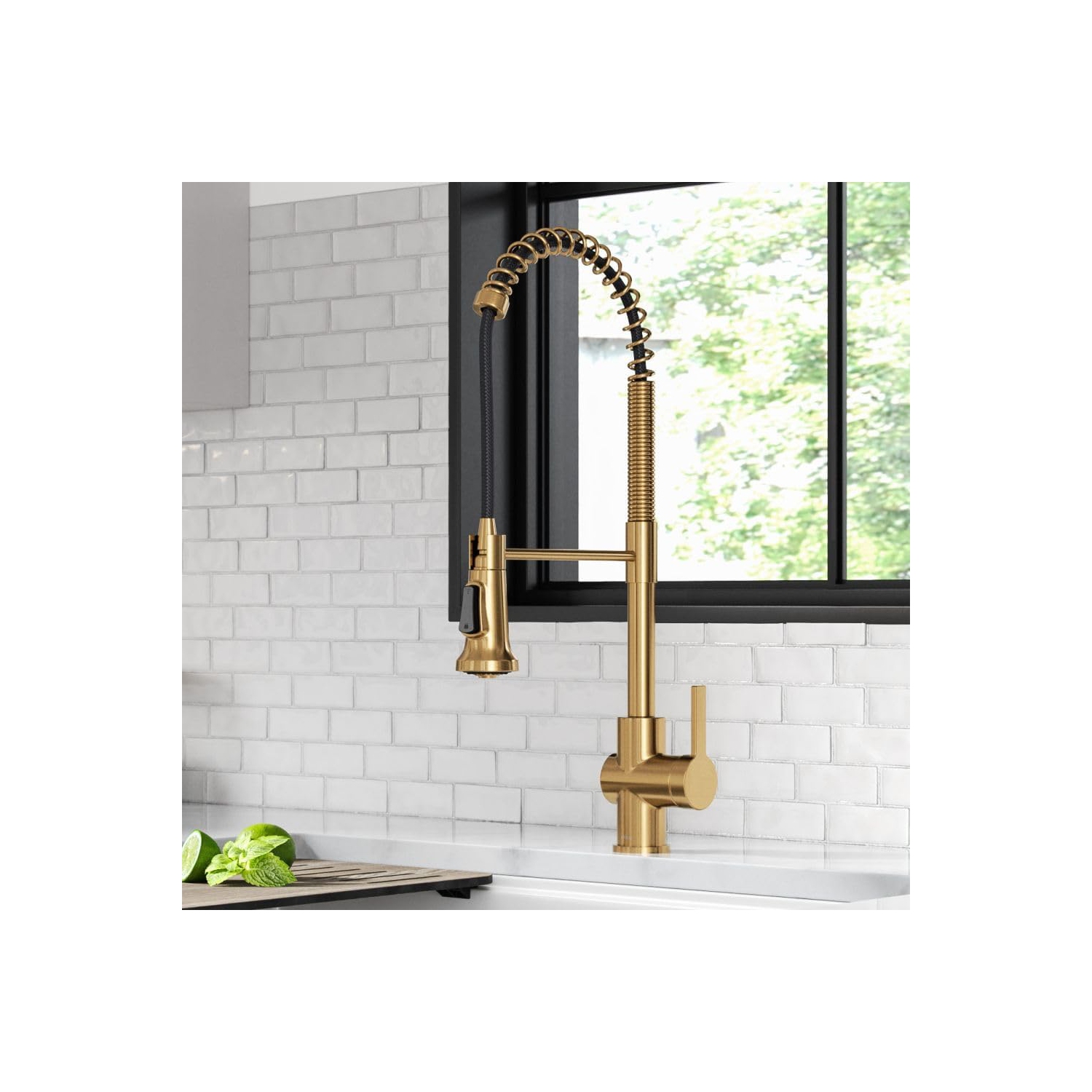 KRAUS Britt 2nd Gen Commercial Style Pull-Down Single Handle Kitchen Faucet in Brushed Brass, KPF-1691BB