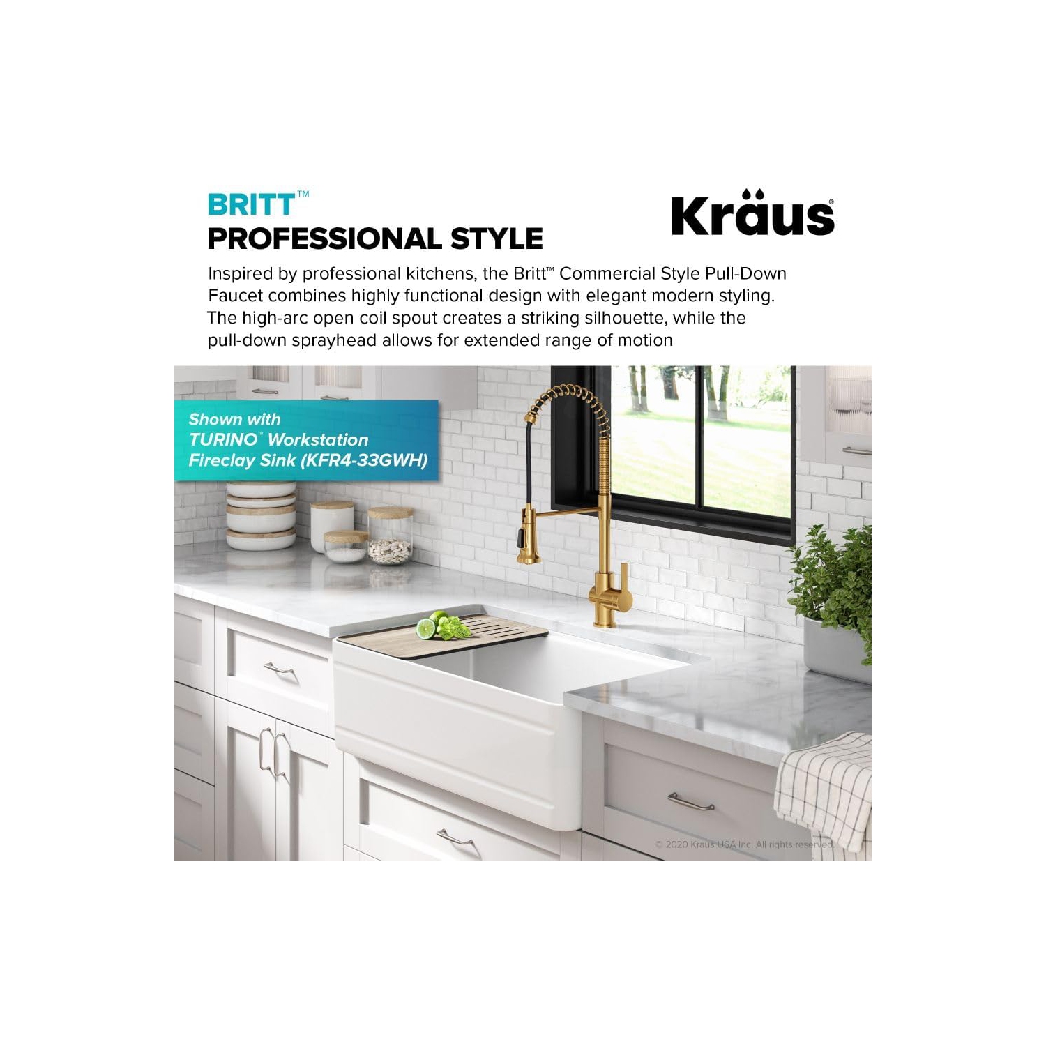 KRAUS Britt 2nd Gen Commercial Style Pull-Down Single Handle Kitchen Faucet in Brushed Brass, KPF-1691BB