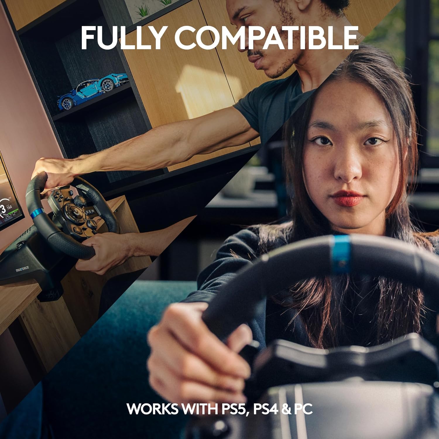 Logitech G923 Racing Wheel and Pedals for PS5, PS4, PC, Mac, TRUEFORCE up to 1000 Hz Force Feedback, Responsive Driving Design, Dual Clutch Launch