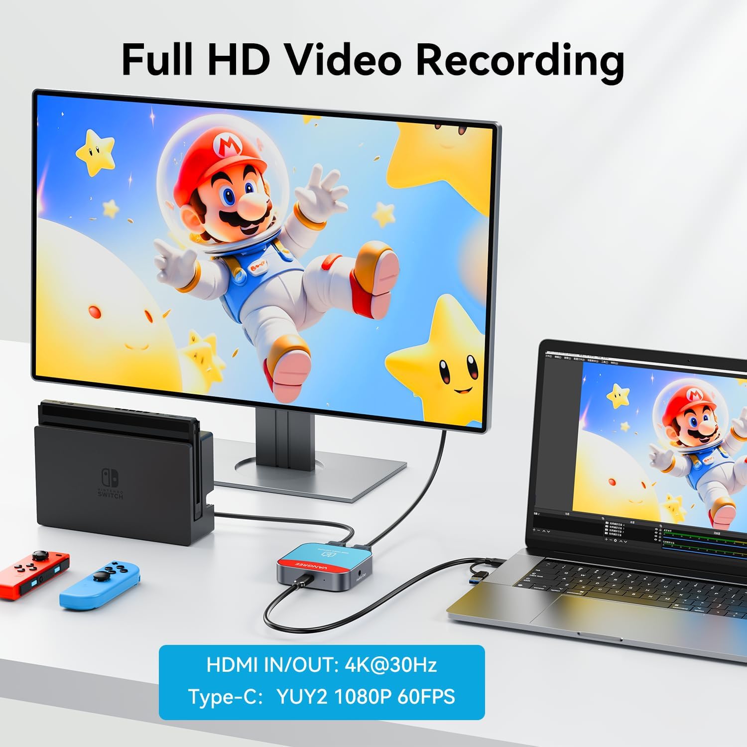VANGREE Capture Card for Nintendo Switch, 4K Audio Video Capture Card, USB C 3.0 1080P 60FPS HDMI Recorder for Gaming/Live Streaming/Video