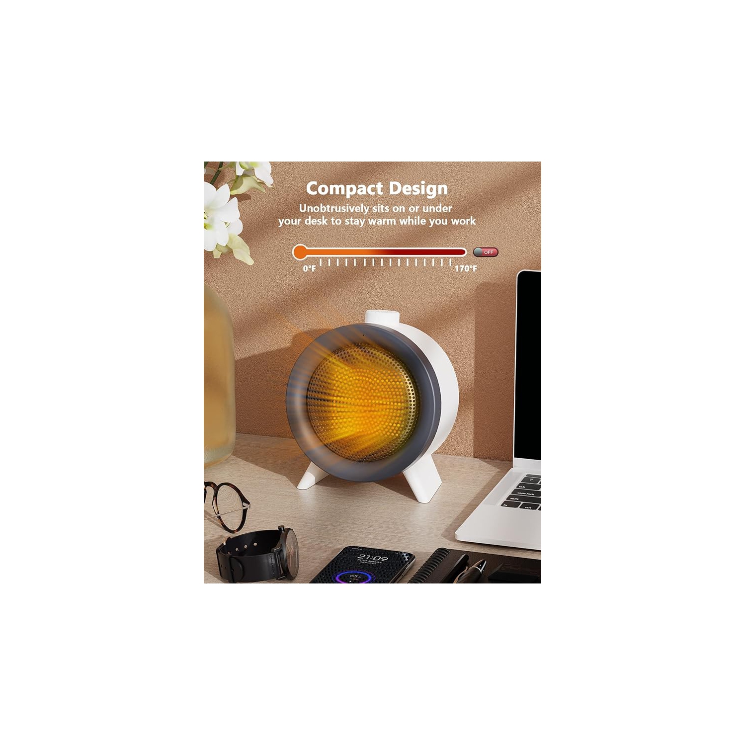 Chaufferette Jialexin, radiateur céramique 1000&nbsp;W PTC, radiateur électrique portatif à chauffage rapide 3s, radiateur pour petit espace adapté à