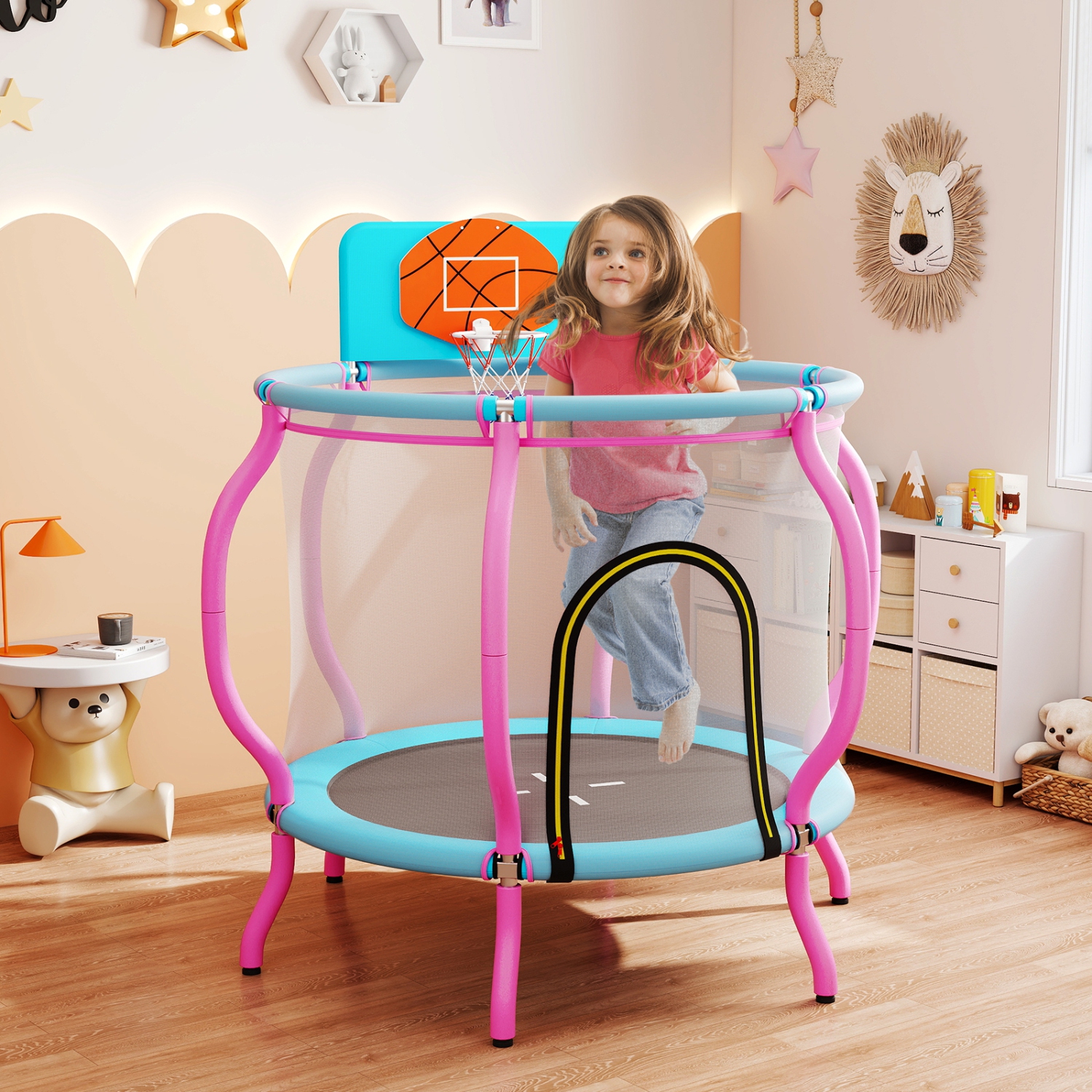 Gymax 48'' Kids Trampoline Indoor & Outdoor Pumpkin Trampoline w/Basketball Hoop