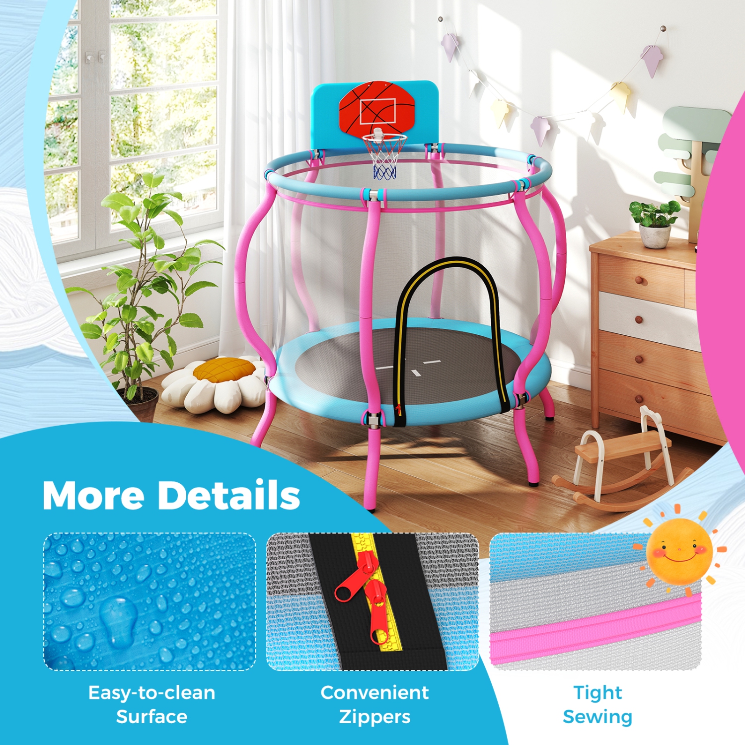 Gymax 48'' Kids Trampoline Indoor & Outdoor Pumpkin Trampoline w/Basketball Hoop