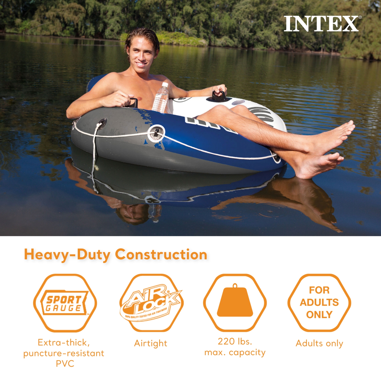 Intex River Run Inflatable Floating Tube - Heavy-Duty PVC Water Raft For Rivers, Lakes & Pools
