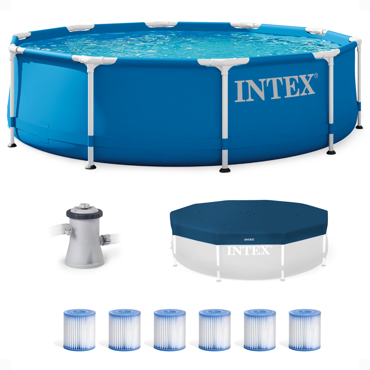 Ensemble de piscine extérieure à cadre en métal avec couvercle et cartouche filtrante de type H D'INTEX