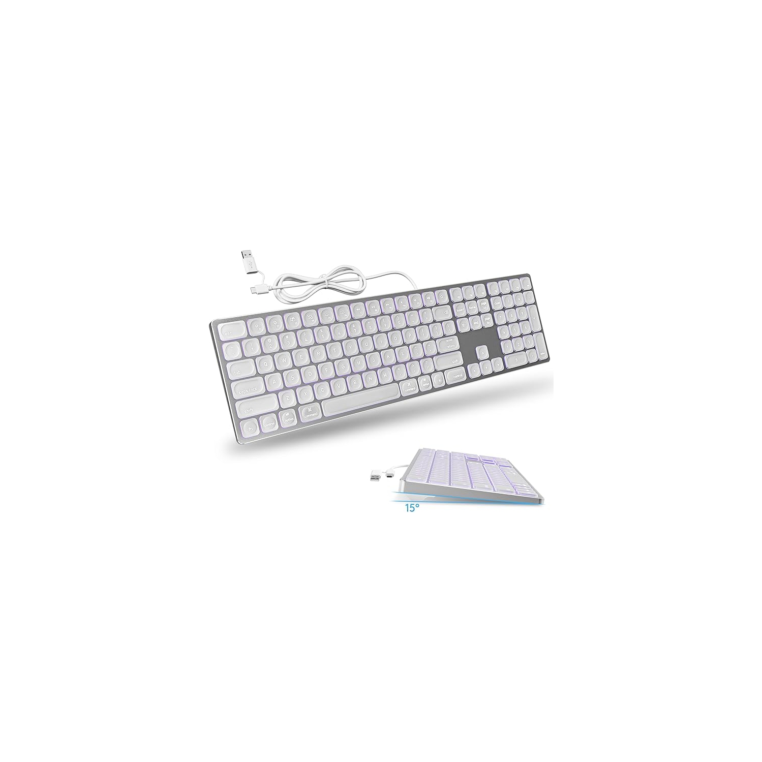 Yivandi Wired Backlit Keyboard for Mac OS -Plug and Play, All-Aluminum USB Keyboard with Numeric Keypad for iMac/Mac Mini or MacBook(Keyboard Riser