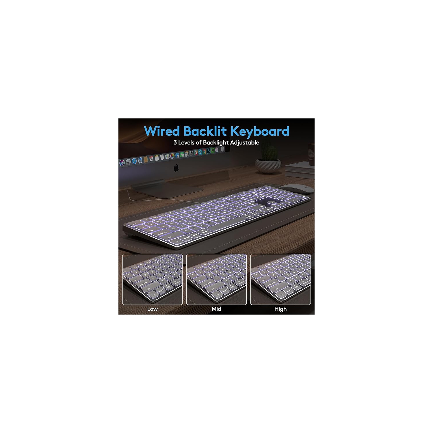 Yivandi Wired Backlit Keyboard for Mac OS -Plug and Play, All-Aluminum USB Keyboard with Numeric Keypad for iMac/Mac Mini or MacBook(Keyboard Riser