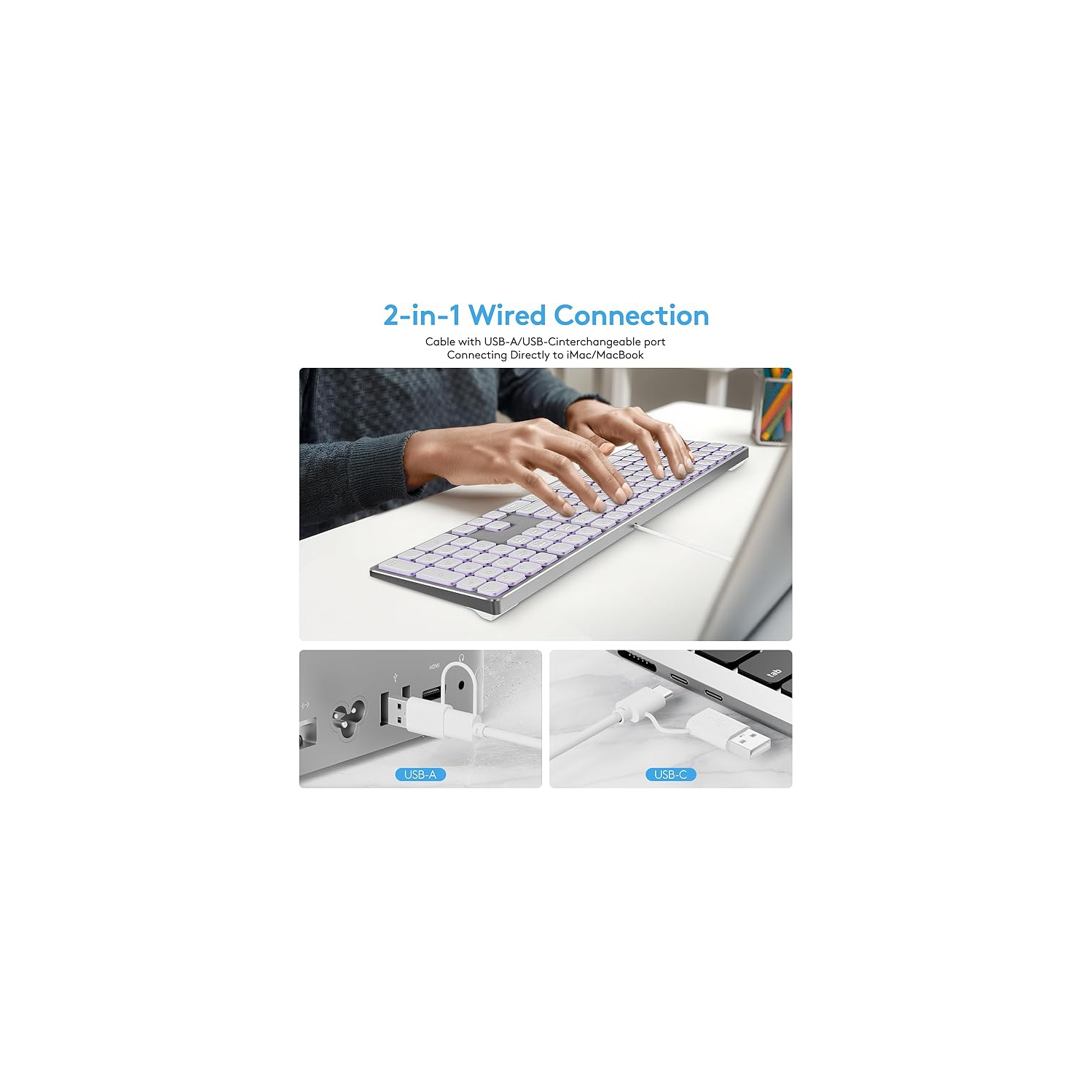 Yivandi Wired Backlit Keyboard for Mac OS -Plug and Play, All-Aluminum USB Keyboard with Numeric Keypad for iMac/Mac Mini or MacBook(Keyboard Riser