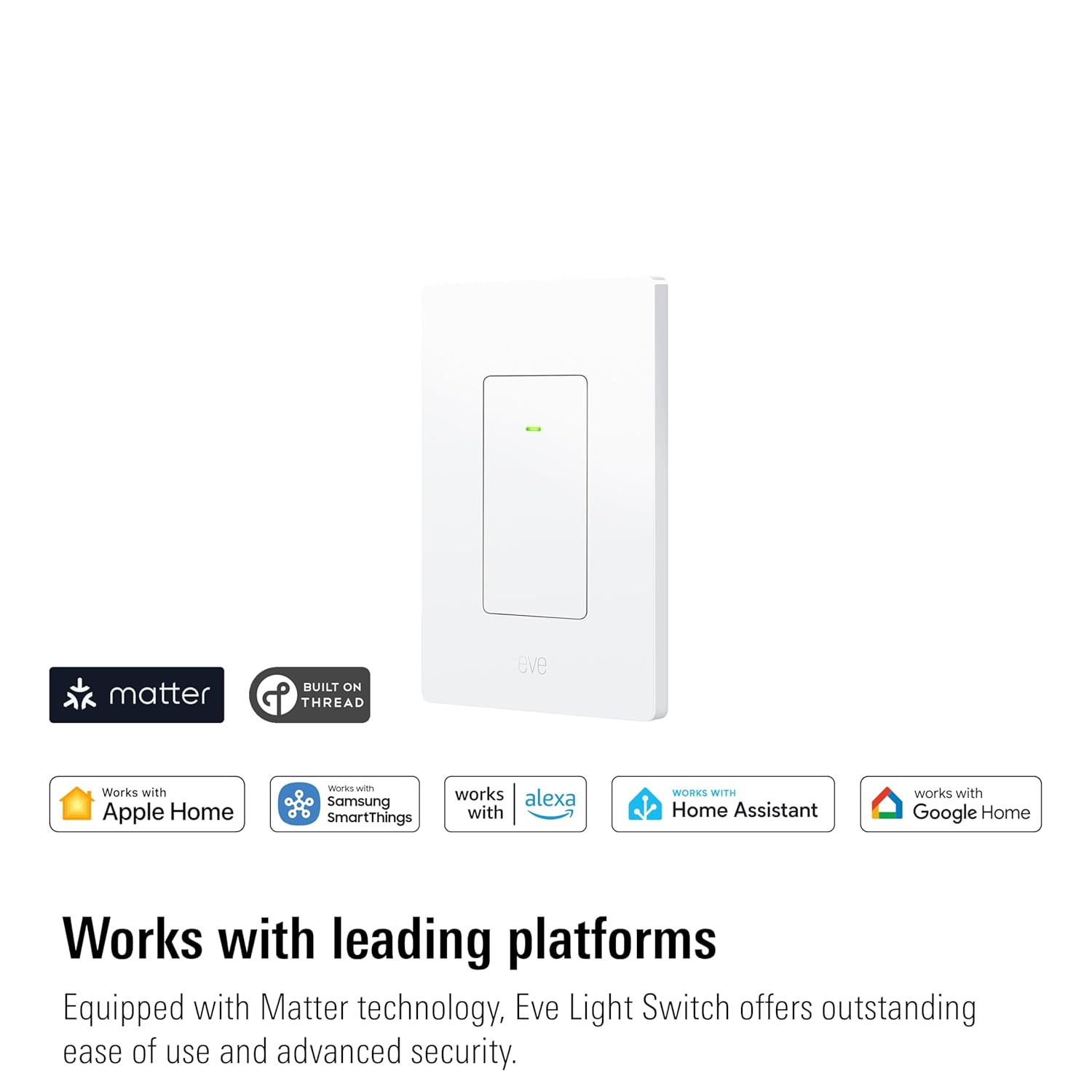 Eve Light Switch 2-Pack: Wall Switch for Apple Home, Alexa, Google Home, SmartThings; for Single-Pole & 3-Way switches; Requires Thread Router &