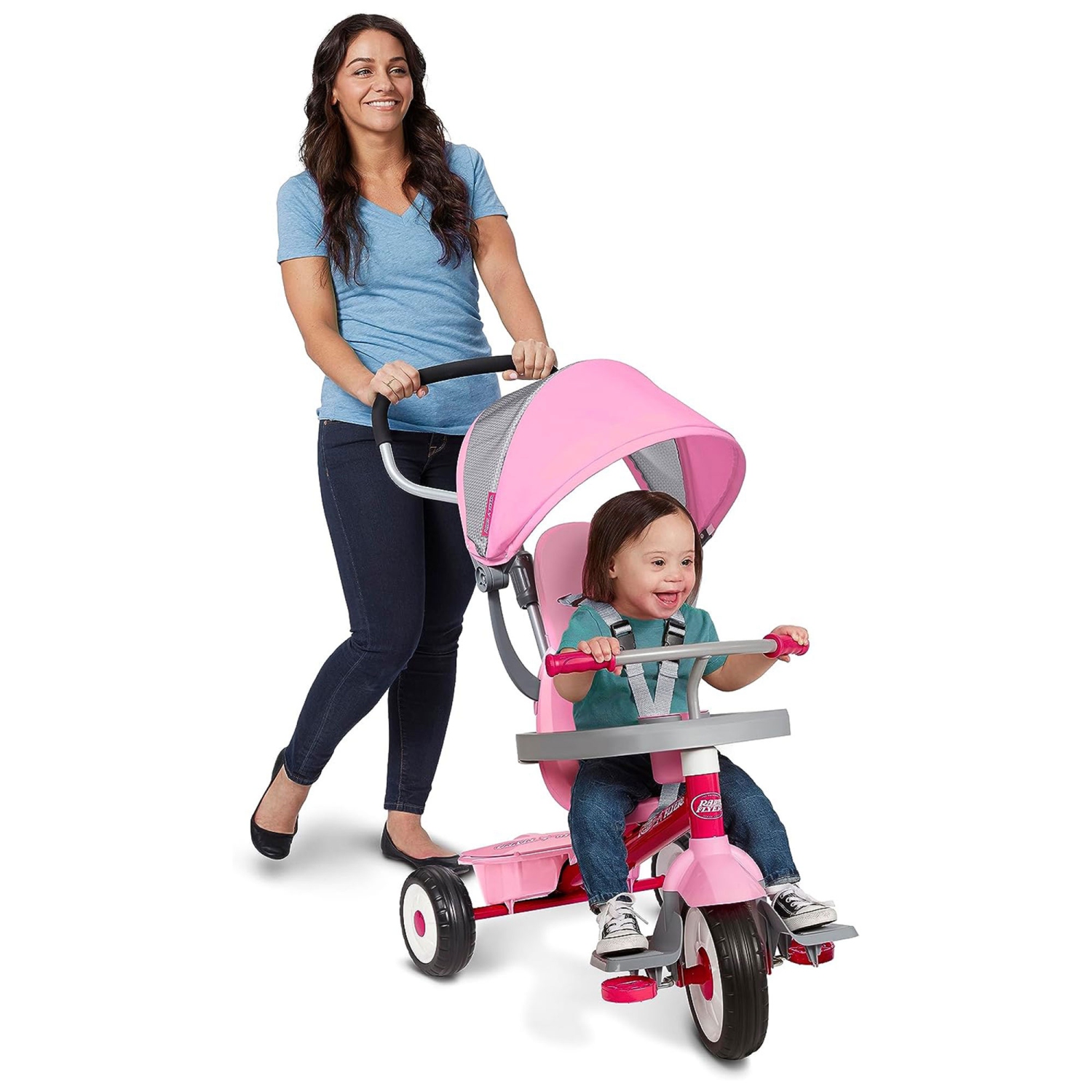 Tricycle 4-en-1 Radio Flyer - Évolutif De 9 Mois à 5 Ans | Poussette, Dirigeable, Apprentissage | Rouge Avec Capote UV