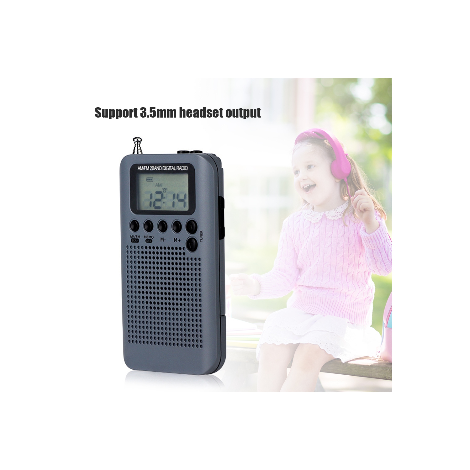 Radio AM FM de poche syntonisation numérique Radio personnelle stéréo avec écouteur, réveil et minuterie pour la marche au jogging, piles AAA