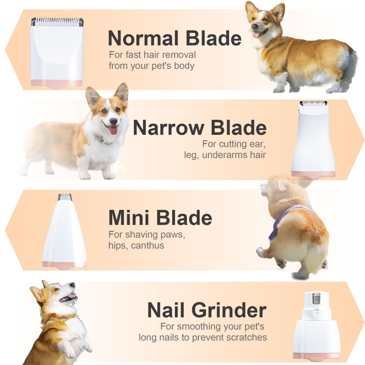 Tondeuse silencieuse pour chiens – Tondeuse professionnelle 4-en-1 pour chiens de petite taille, tondeuse sans fil rechargeable pour animaux de