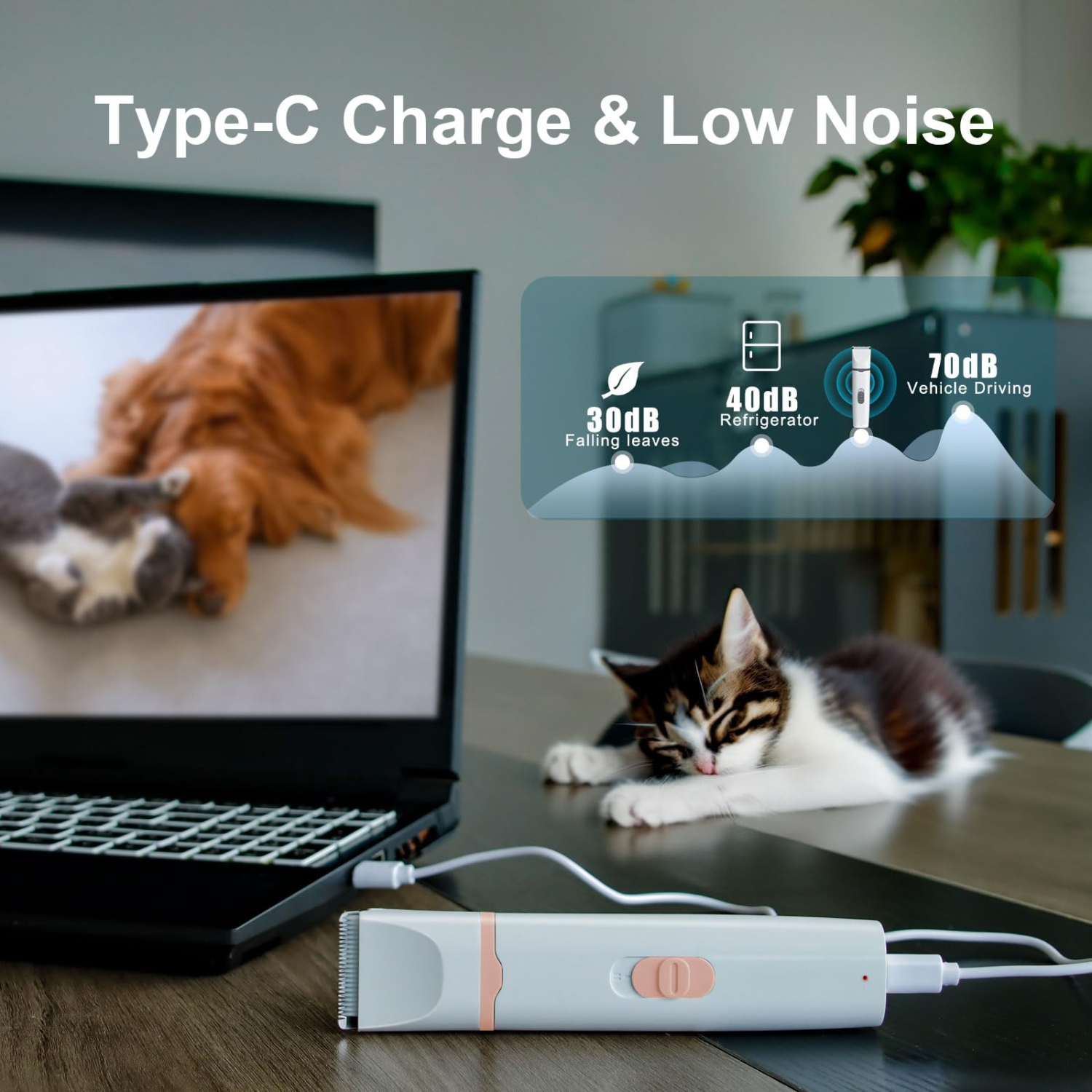 Tondeuse silencieuse pour chiens – Tondeuse professionnelle 4-en-1 pour chiens de petite taille, tondeuse sans fil rechargeable pour animaux de