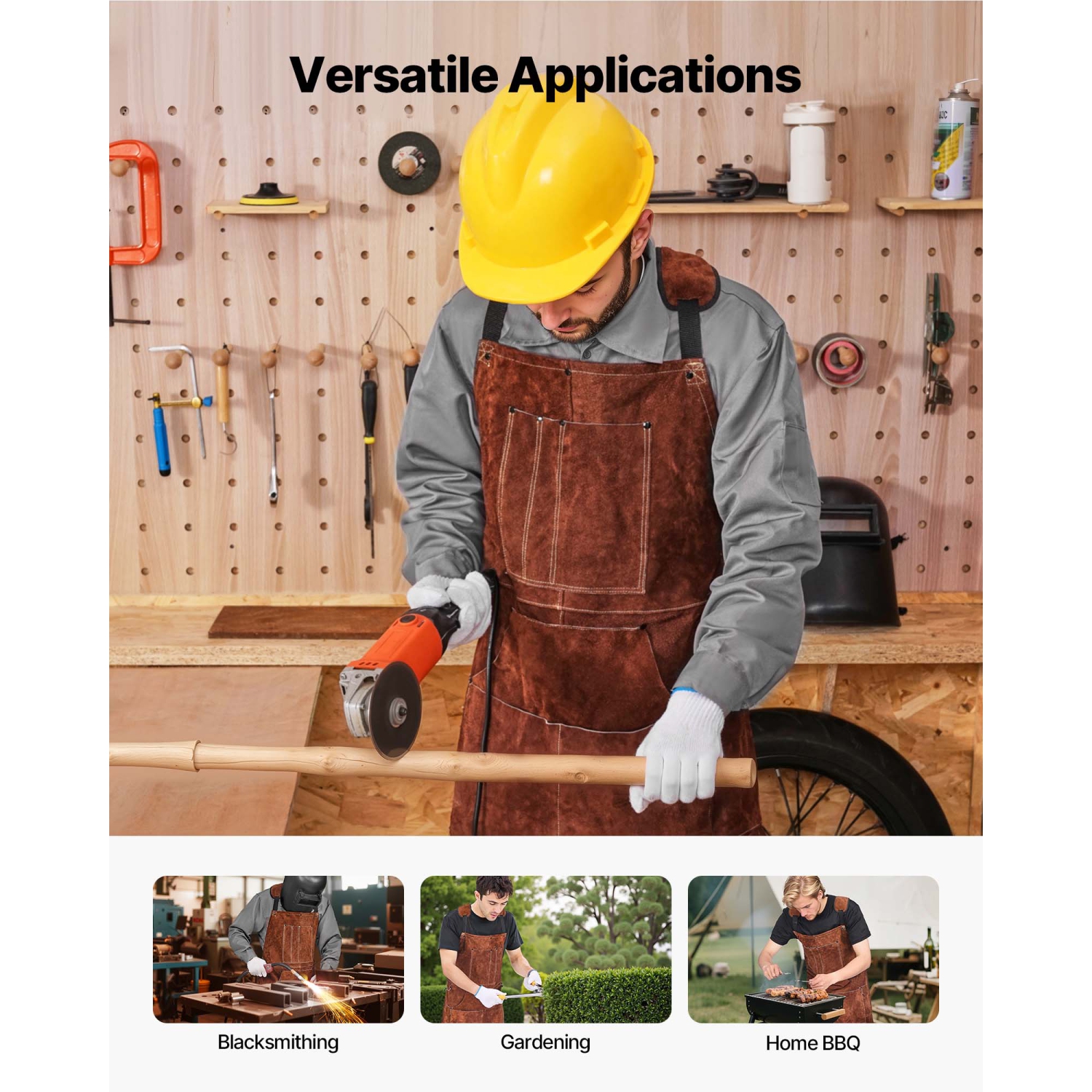 VEVOR Leather Welding Work Apron, Heavy Duty Cowhide Flame Resistant Welding Apron, Heat-Resistant Blacksmith Welder Aprons with 6 Tool Pockets for