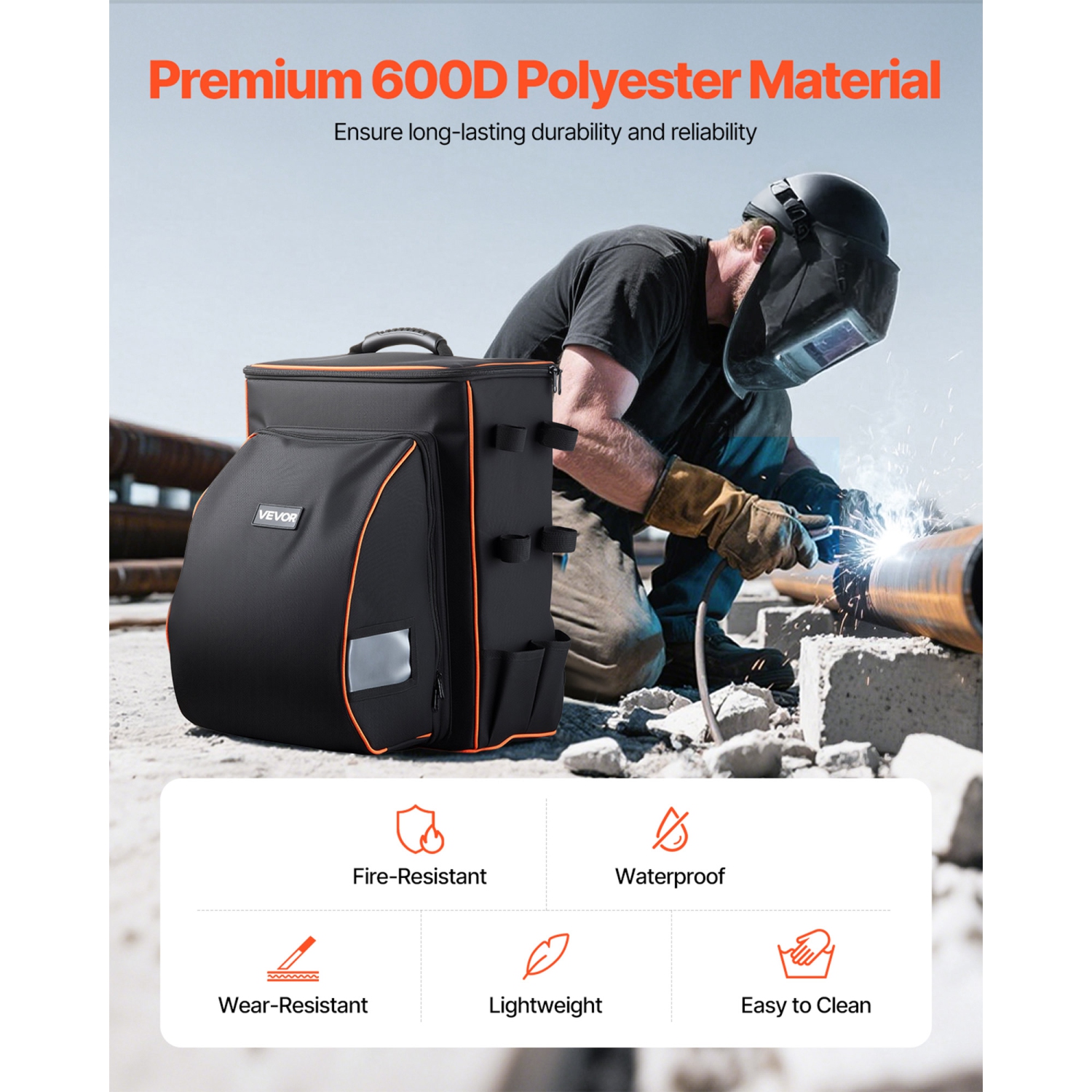 VEVOR 35.6L Welding Backpack, Welder Backpack for Tools and Helmet, 600D Polyester Extreme Gear Pack with Helmet Catch Bag, Multi-Purpose Gear