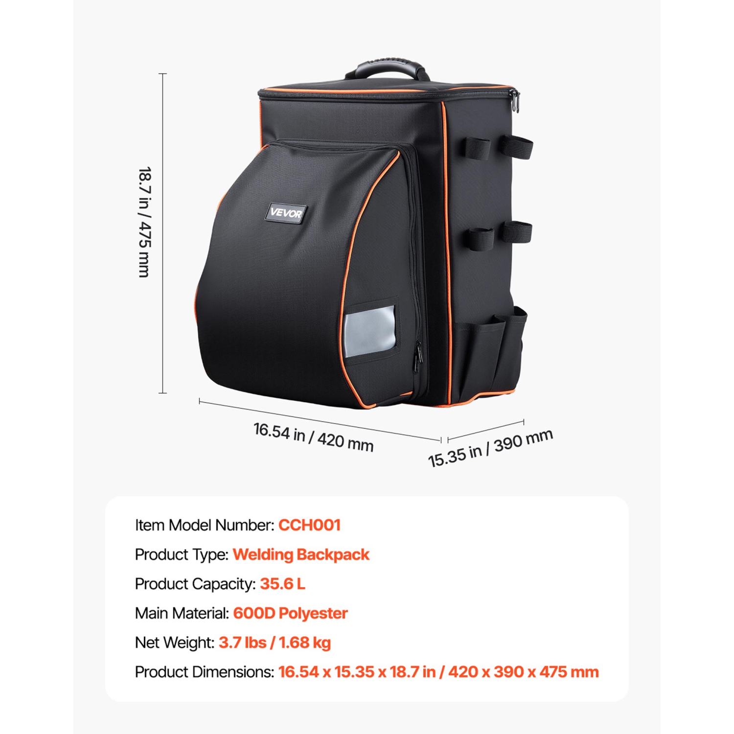 VEVOR 35.6L Welding Backpack, Welder Backpack for Tools and Helmet, 600D Polyester Extreme Gear Pack with Helmet Catch Bag, Multi-Purpose Gear