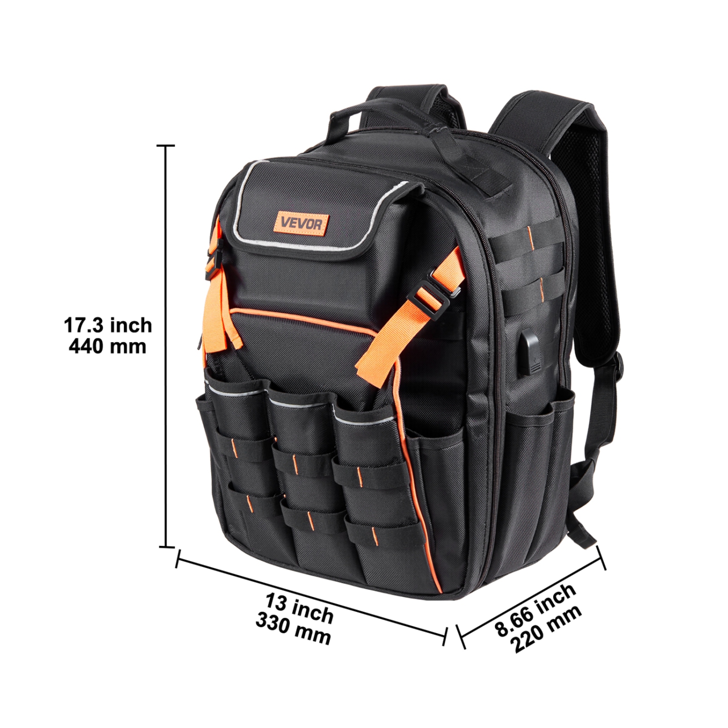 VEVOR 45 Pockets Tool Backpack, Heavy-duty Tools Storage Organizer Work Bags with Laptop Compartment & Reinforced Fabric Basee, Electrician Jobsite