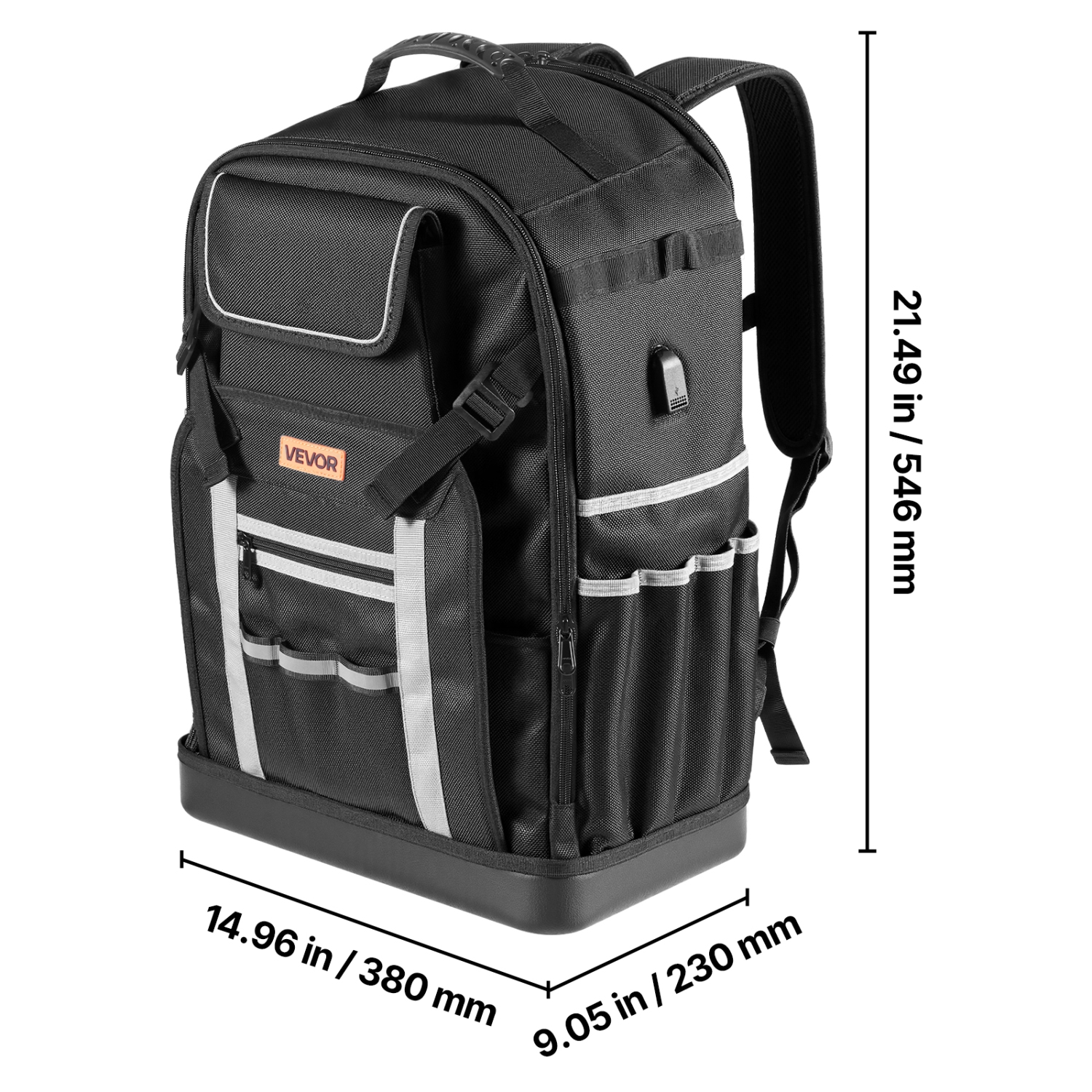 Sac à dos à outils VEVOR 56 pochettes, sacs de rangement pour outils robustes avec base moulée, sac à dos de chantier électricien pour chantier de