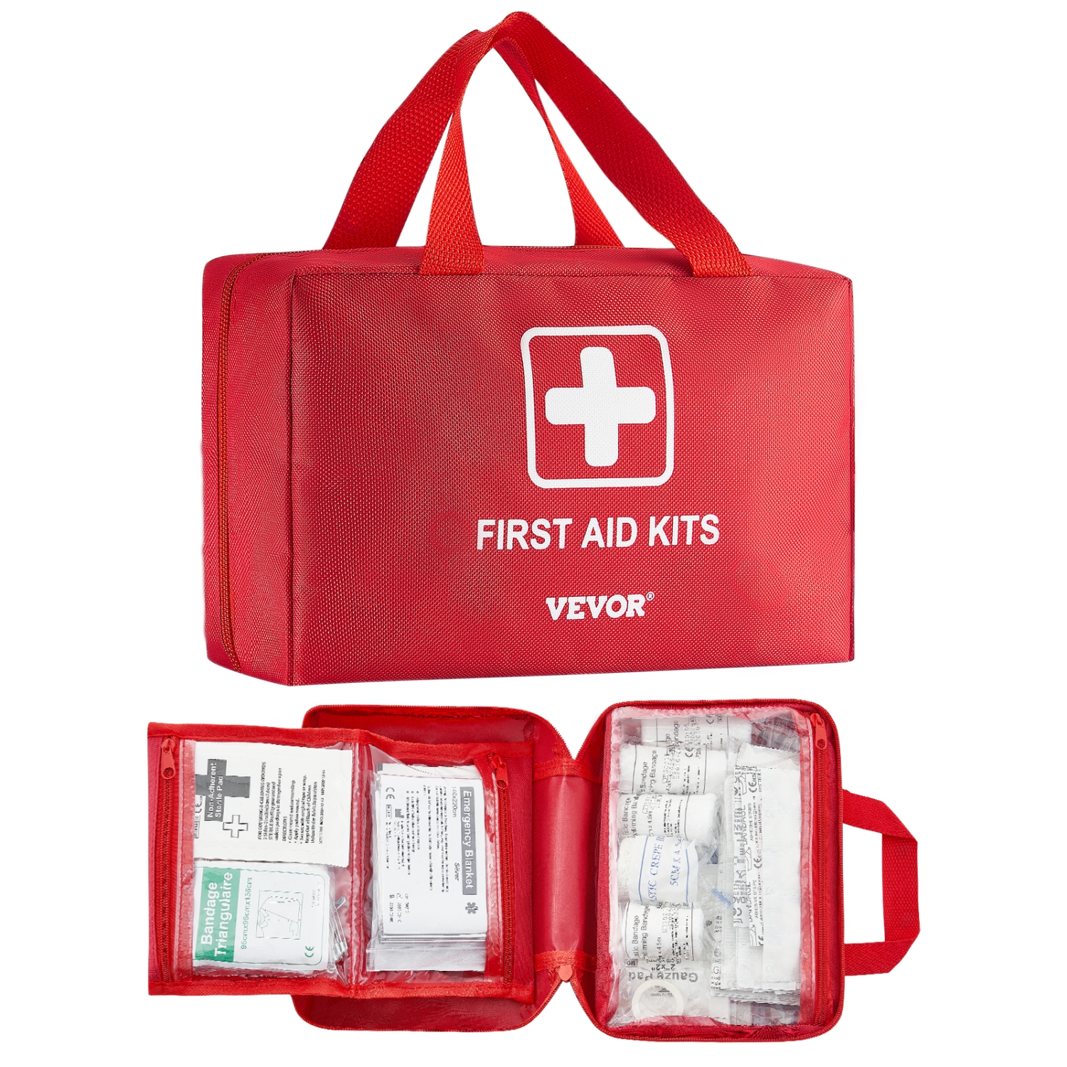 VEVOR 500 Pieces First Aid Kit, 600D Nylon Large Survival First Aid Bag, Emergency Medical Supplies, for Home, Car, Office, Travel, Camping, Truck,