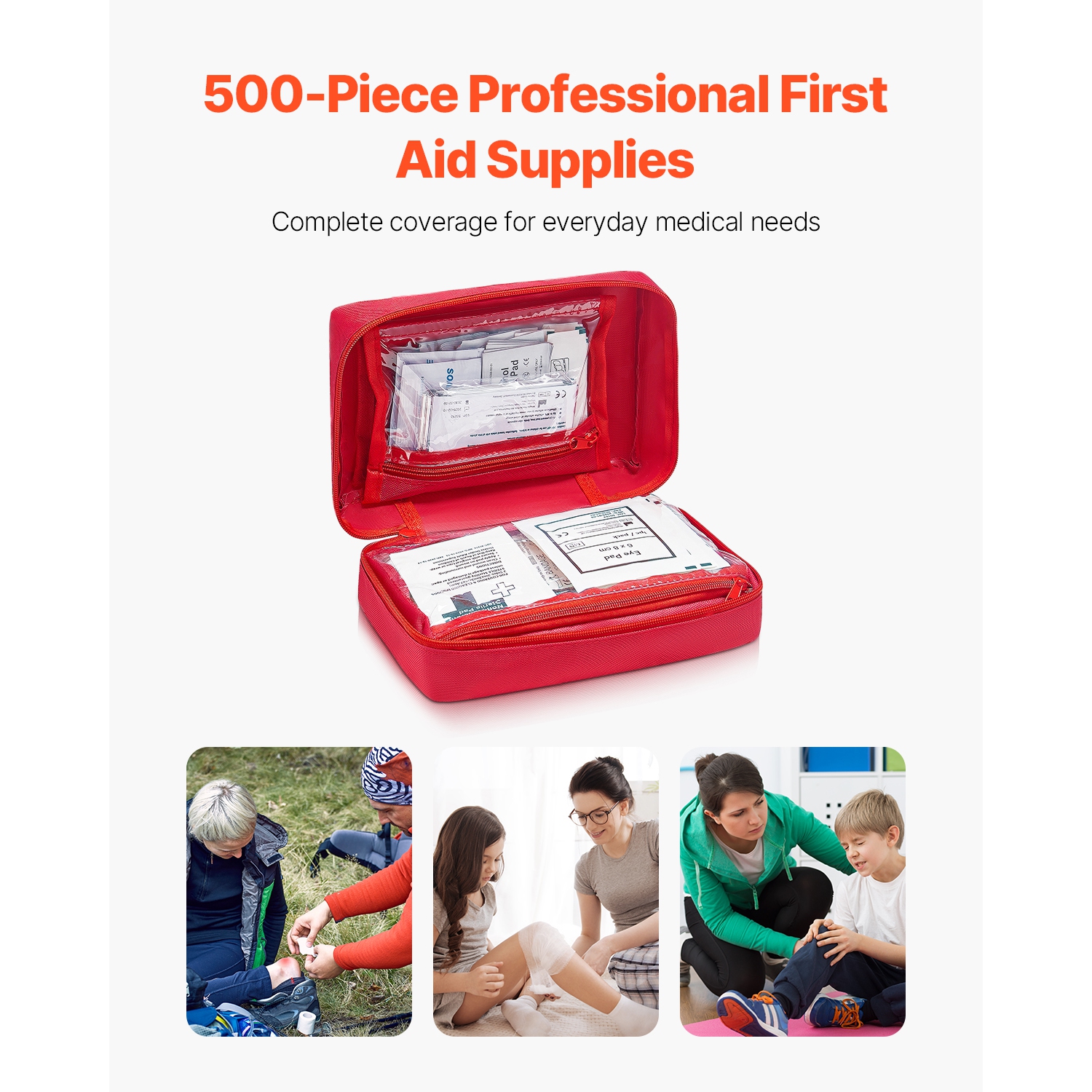 VEVOR 500 Pieces First Aid Kit, 600D Nylon Large Survival First Aid Bag, Emergency Medical Supplies, for Home, Car, Office, Travel, Camping, Truck,