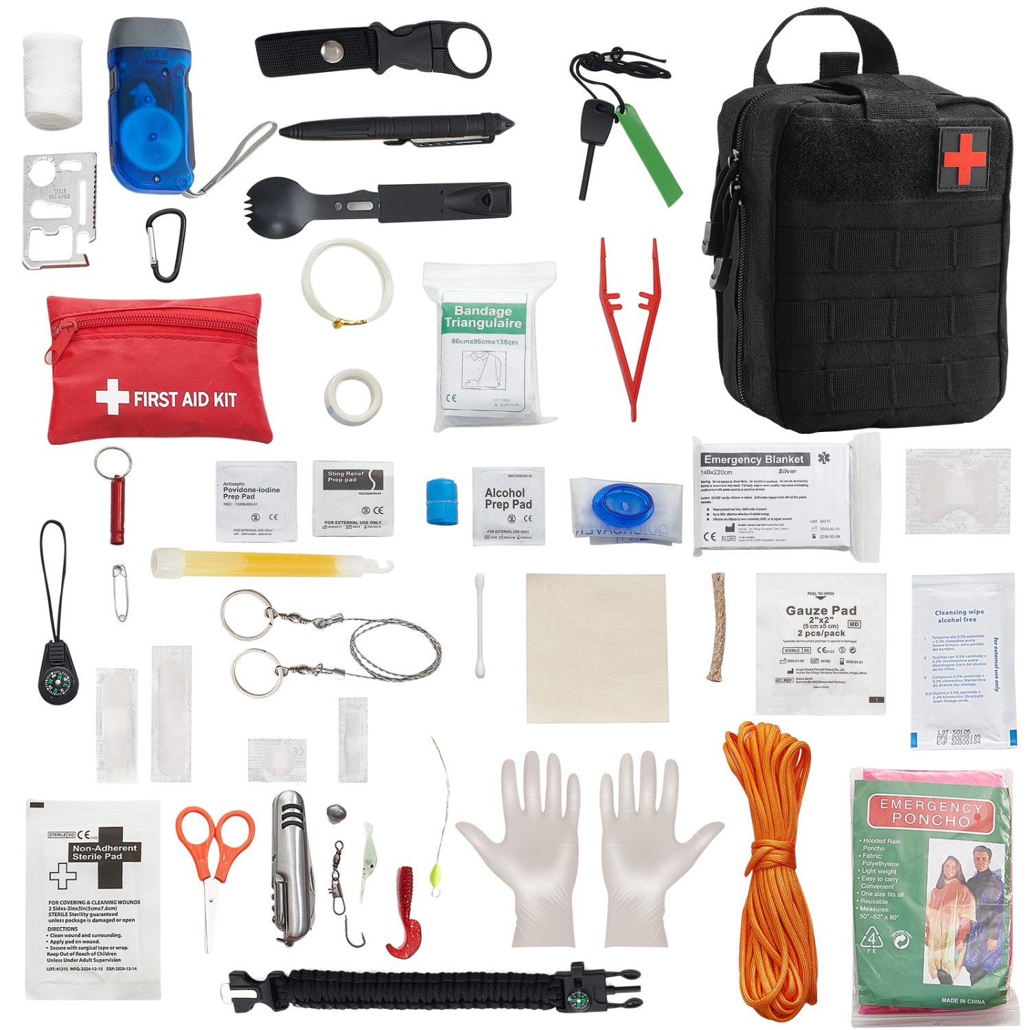 VEVOR 250 Pieces Survival First Aid Kit, 600D Nylon Trauma First Aid Bag, Survival Gear and Equipment, Emergency Kits, for Men Women Camping, Boat,