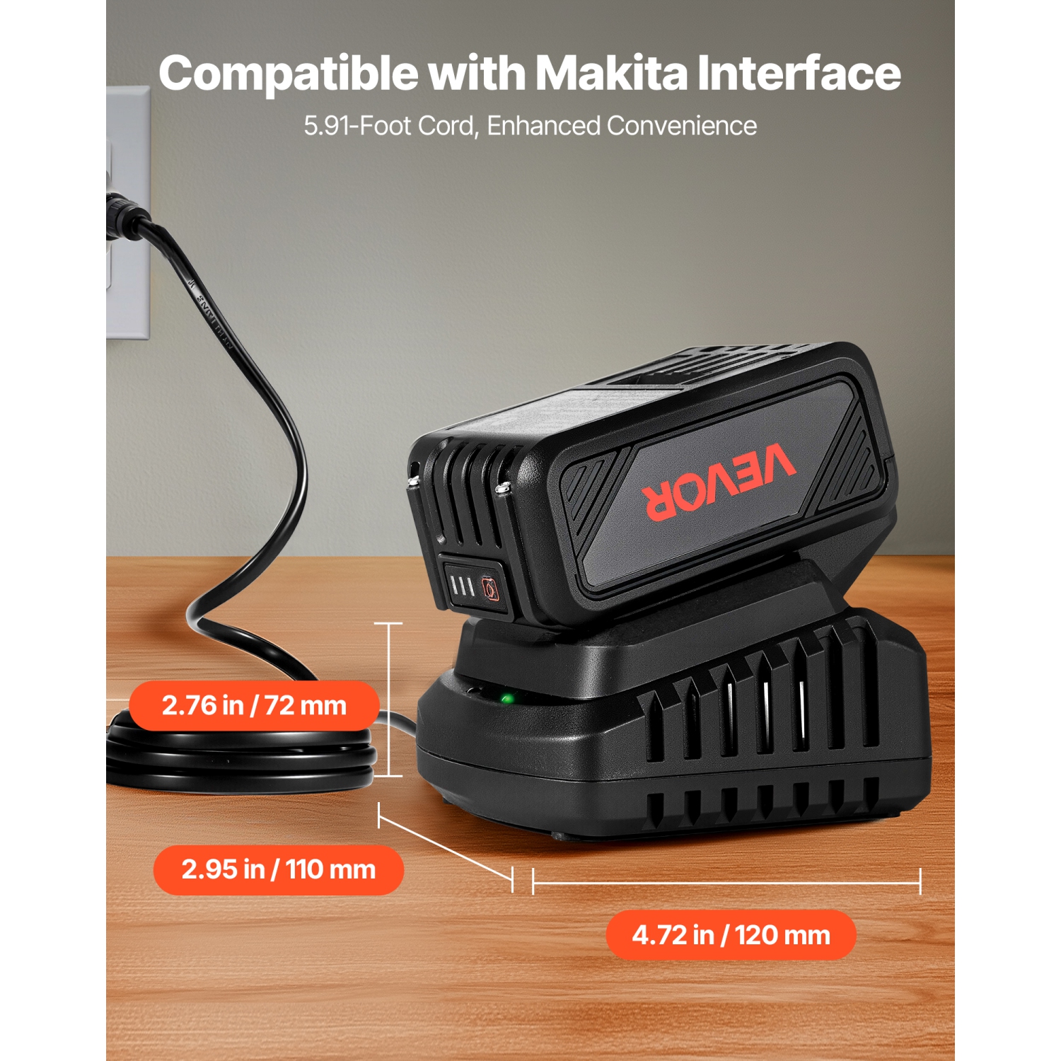 VEVOR 20V MAX, Portable Battery and Charger Combo, AC 110V, 4.0 Ah Lithium-Ion Battery Pack, 4000 mAh Large Capacity, Extended Runtime, Compatible