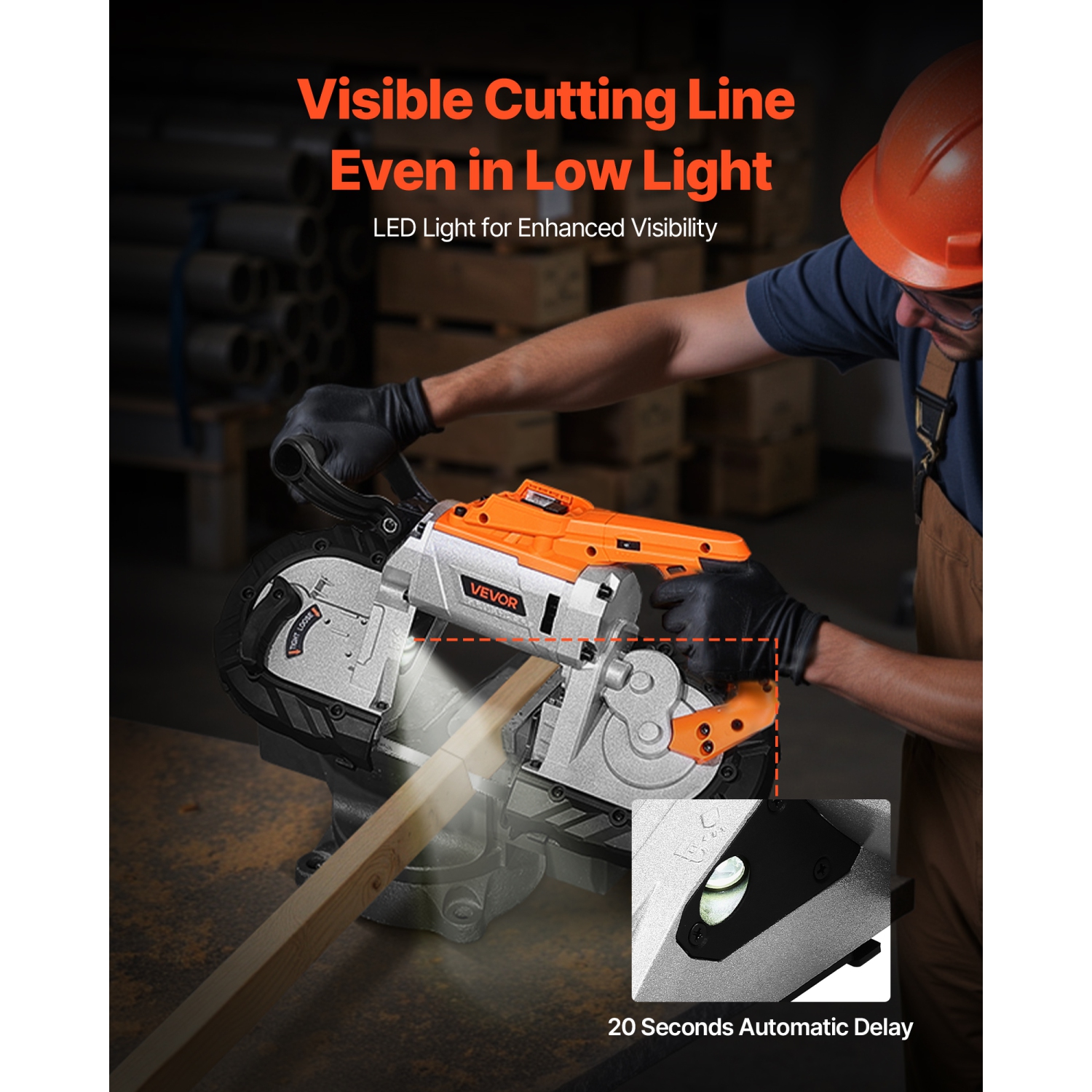 VEVOR 20V Portable Band Saw, 5 Inches Deep Cut, 360W Bandsaw with Brushless Motor, Cordless and Compact Portaband, Hang Hooks, 0-120 m/min Variable