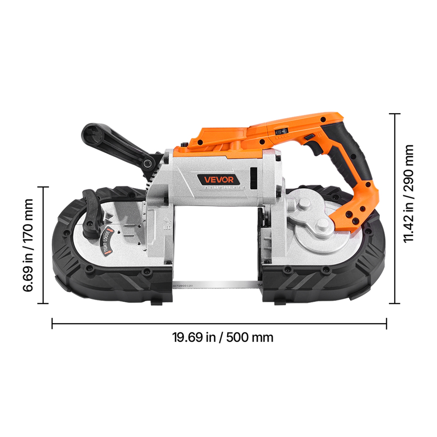 VEVOR 20V Portable Band Saw, 5 Inches Deep Cut, 360W Bandsaw with Brushless Motor, Cordless and Compact Portaband, Hang Hooks, 0-120 m/min Variable
