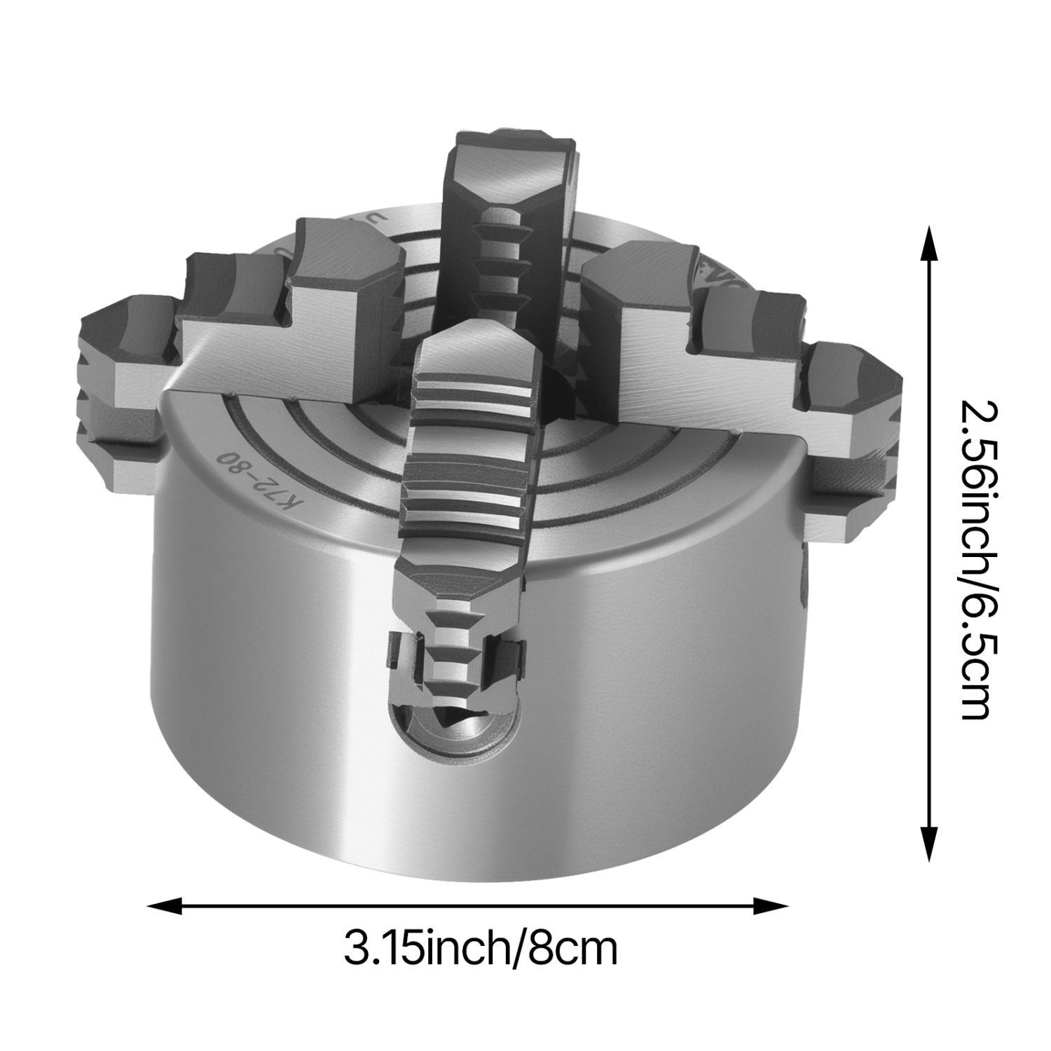 VEVOR 4-Jaw Lathe Chuck, 3 Inch, 4-Jaw Chuck, 0.1-3.15 in (5-80 mm) Clamping Range with T-key Fixing Screws Reversible Jaws,HT300 Material,Internal
