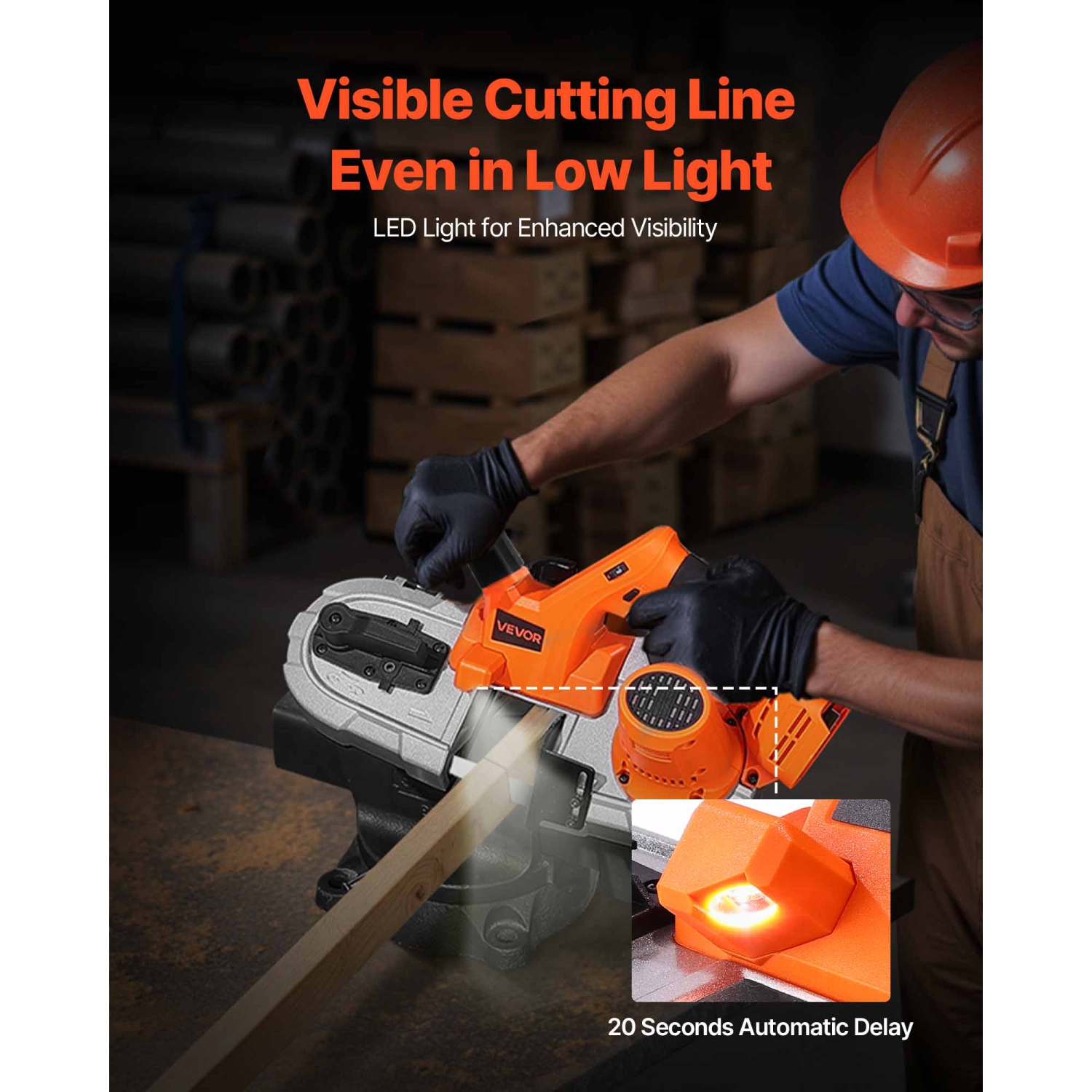 VEVOR 20V Portable Band Saw, 2.56-Inch Deep Cut, 360W Bandsaw with Brushless Motor, Cordless and Compact Portaband, Hang Hooks, 0-192 m/min Variable