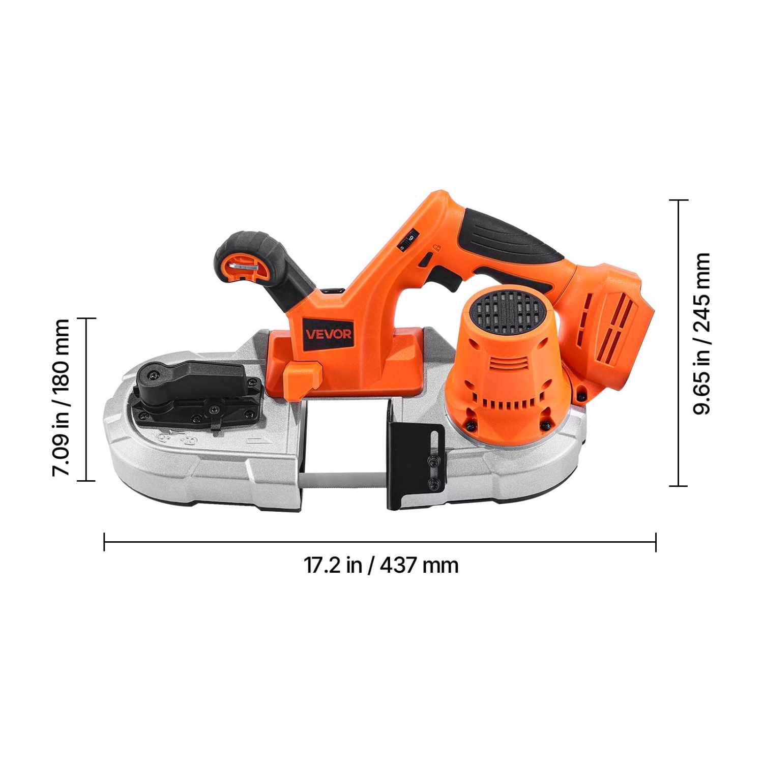 VEVOR 20V Portable Band Saw, 2.56-Inch Deep Cut, 360W Bandsaw with Brushless Motor, Cordless and Compact Portaband, Hang Hooks, 0-192 m/min Variable