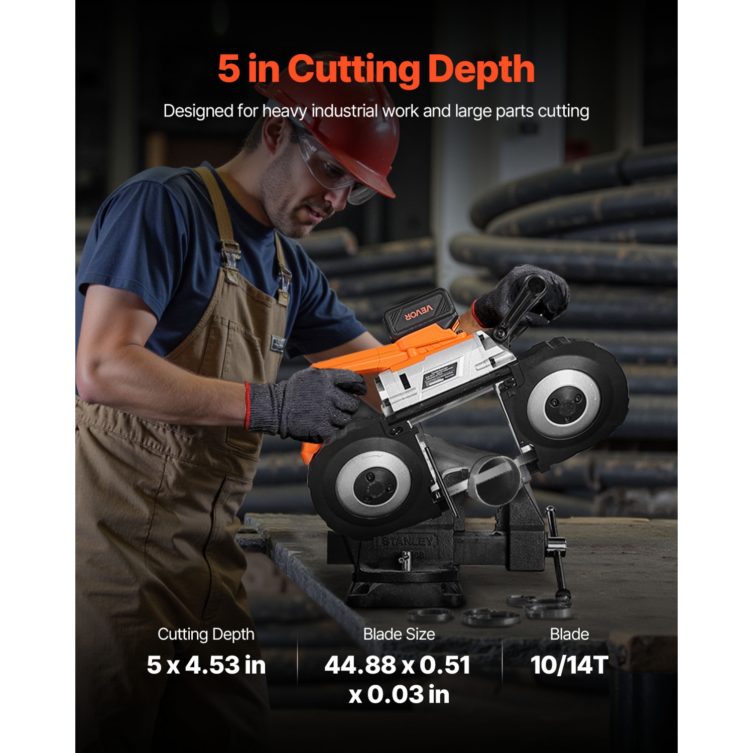 VEVOR 20V Portable Band Saw Kit, 5 Inches Deep Cut, AC 110V, 360W Bandsaw with Brushless Motor, 4.0 Ah Battery, Cordless and Compact Portaband, 0-120