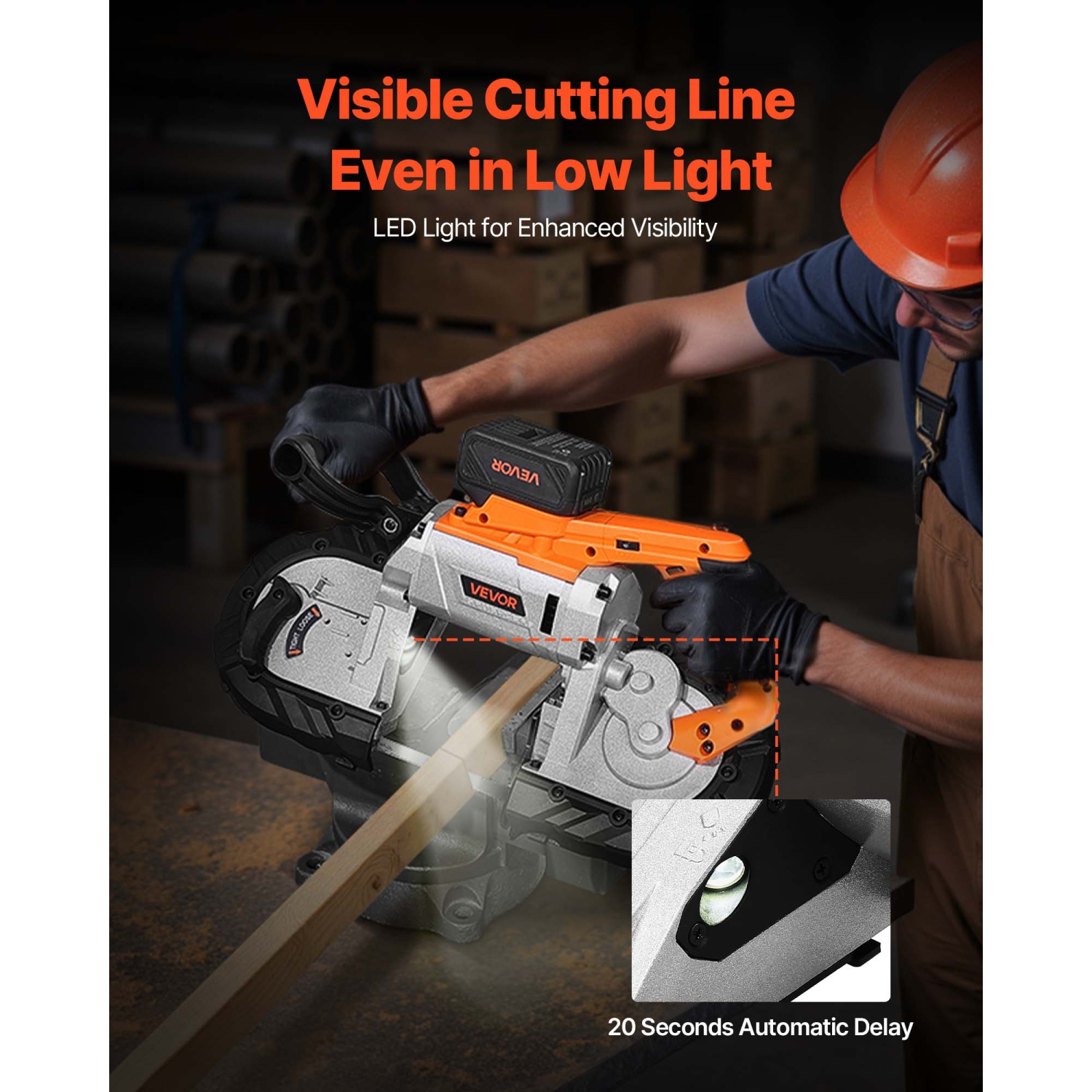 VEVOR 20V Portable Band Saw Kit, 5 Inches Deep Cut, AC 110V, 360W Bandsaw with Brushless Motor, 4.0 Ah Battery, Cordless and Compact Portaband, 0-120